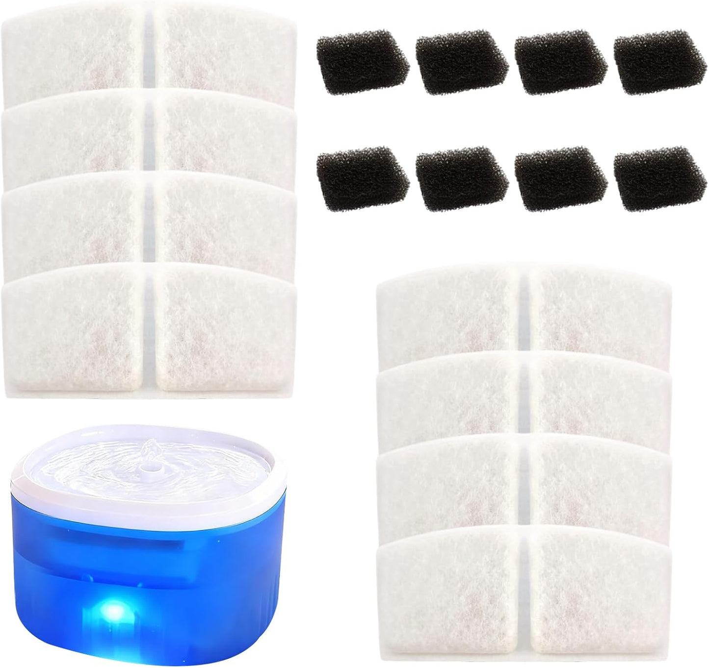 8 Pack Replacement Filters + 8 Pack Pump Filter Cotton for WB-YS01 Pet Water Fountain, Coconut Shell Activated Carbon & Resin Filters, Pet Water Dispenser Replacement Parts for Cats Dogs (8)