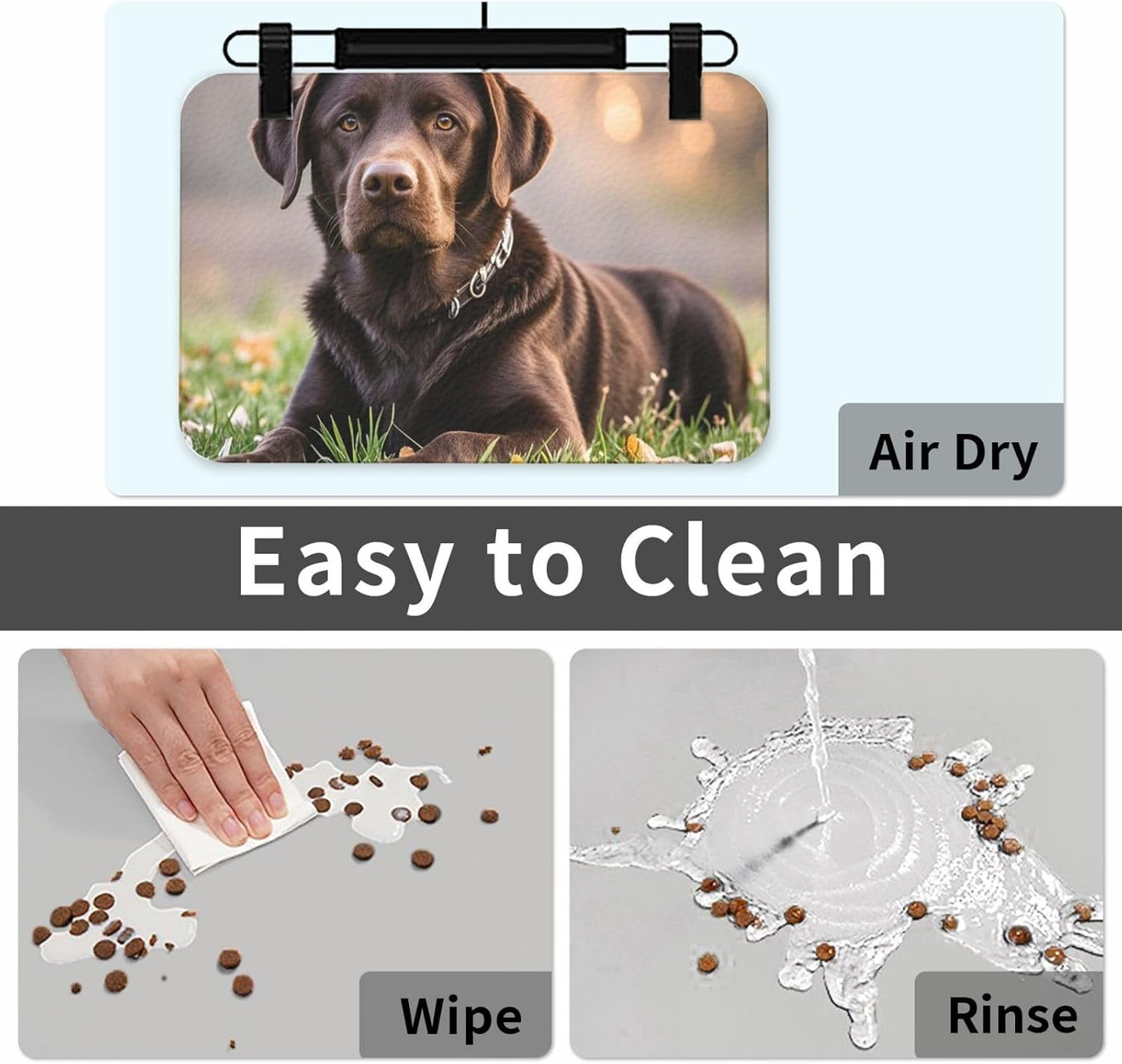 Pet Feeding Mat Leather Dog Food Mat Waterproof Pet Tablecloth Brown Labrador Retriever Pet Placemat for Dogs Absorbent Dog Bowl Mat Anti-Slip Dogs Mats for Food and Water