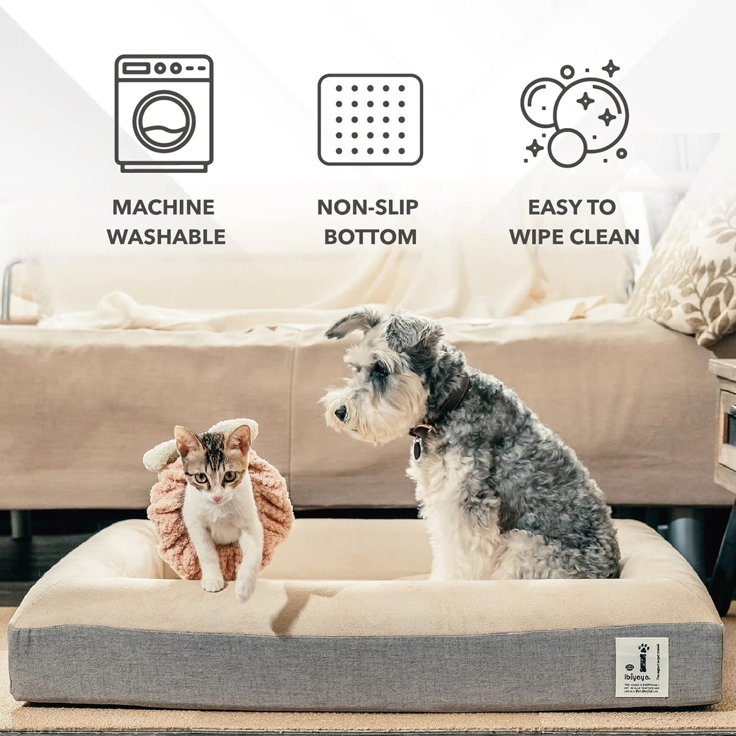 ibiyaya - Orthopedic Bed for Large Dogs - Dog Sofa Bed Large, Supportive Foam Pet Couch with Removable Washable Cover, Waterproof Lining and Nonskid Bottom - Brick Red