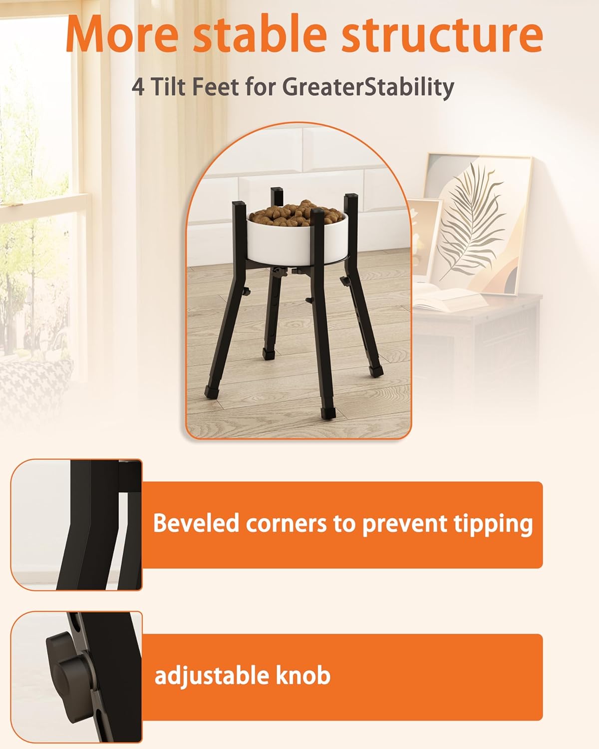 Piskyet Raised Dog Bowl Stand for Large Dogs Adjustable Elevated Dog Bowl Fits 6-10" Bowls, Height Adjustable to 7.5-15" Tall,Single Food and Water Stand Feeder(Bowl not Included)