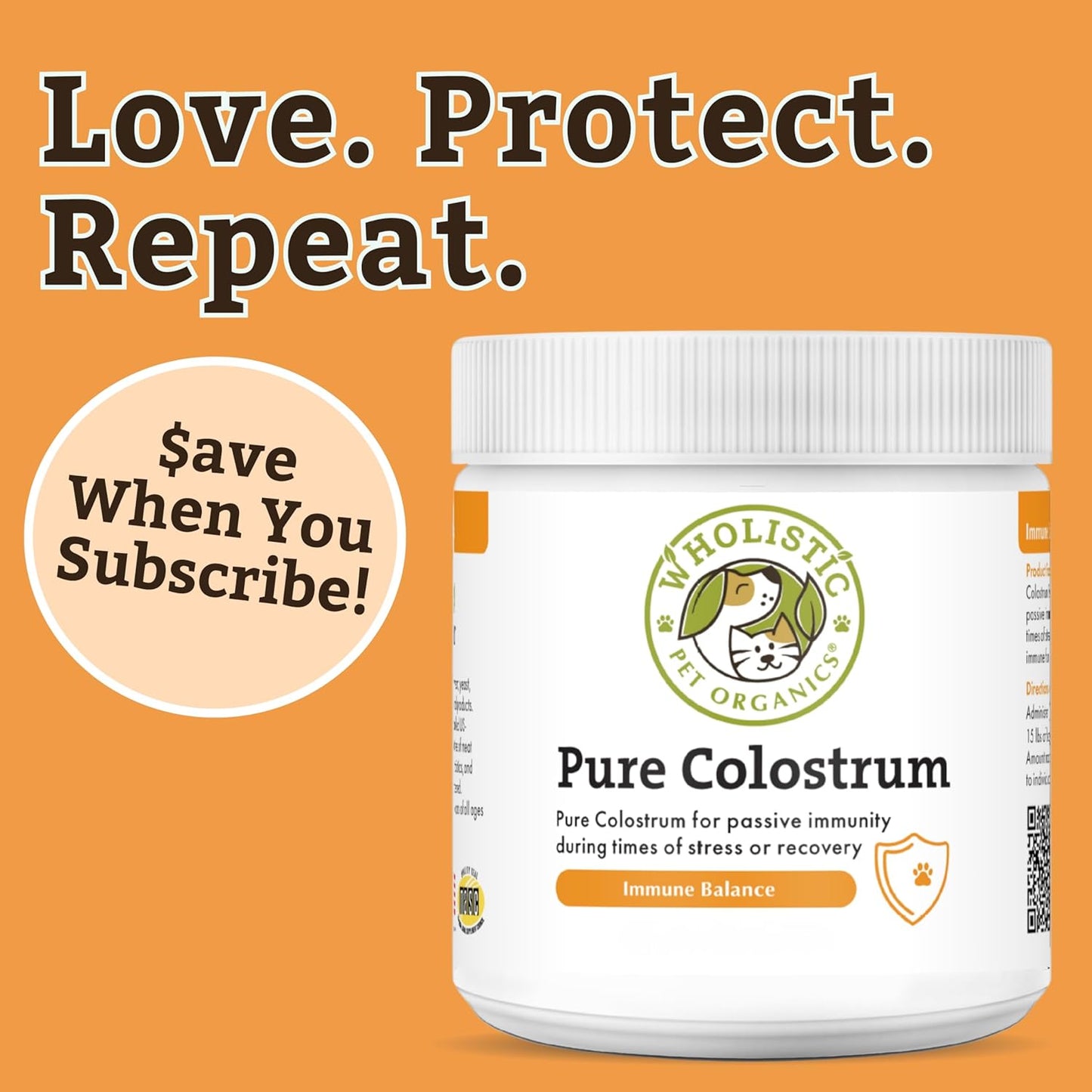 Wholistic Pet Organics Colostrum for Dogs & Cats - Bovine Colostrum Powder - Cat & Dog Allergy Relief, Immune Support & Itching Skin Relief - Cat and Dog Vitamins for Itchy Skin - 2 oz - 140 Scoops