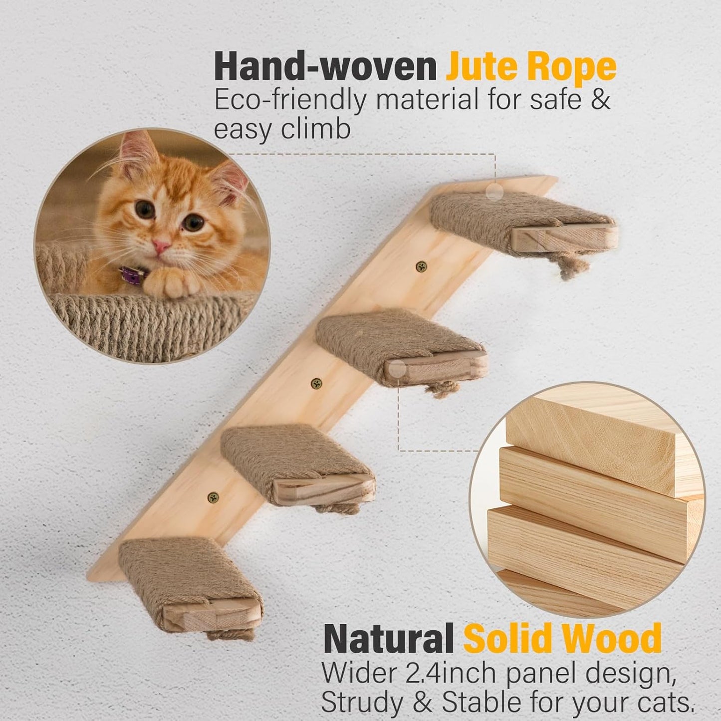 2 Pack 4 Steps Cat Wall Shelves and Stairs with Sisal Rope.Cat Wall Steps/Ladder Furniture ＆ cat Tree Supplies(Catstairs 2Pack-4Steps)
