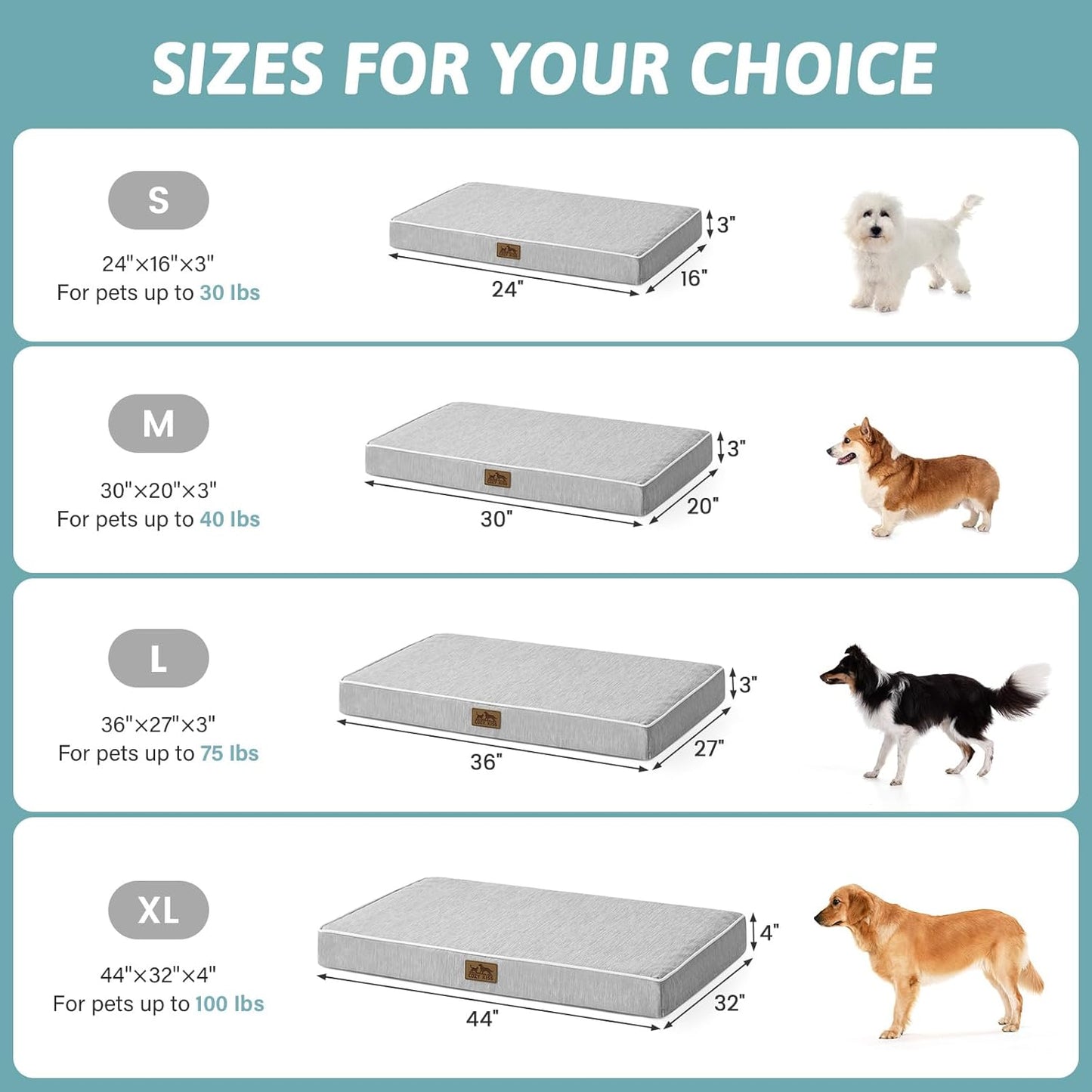 Cooling Dog Bed for Crate, Waterproof Dog Crate Mat with Removable Washable Cover, Orthopedic Egg Crate Foam Support, Dog Crate Bed 29x18x3 Inch,Silver Grey
