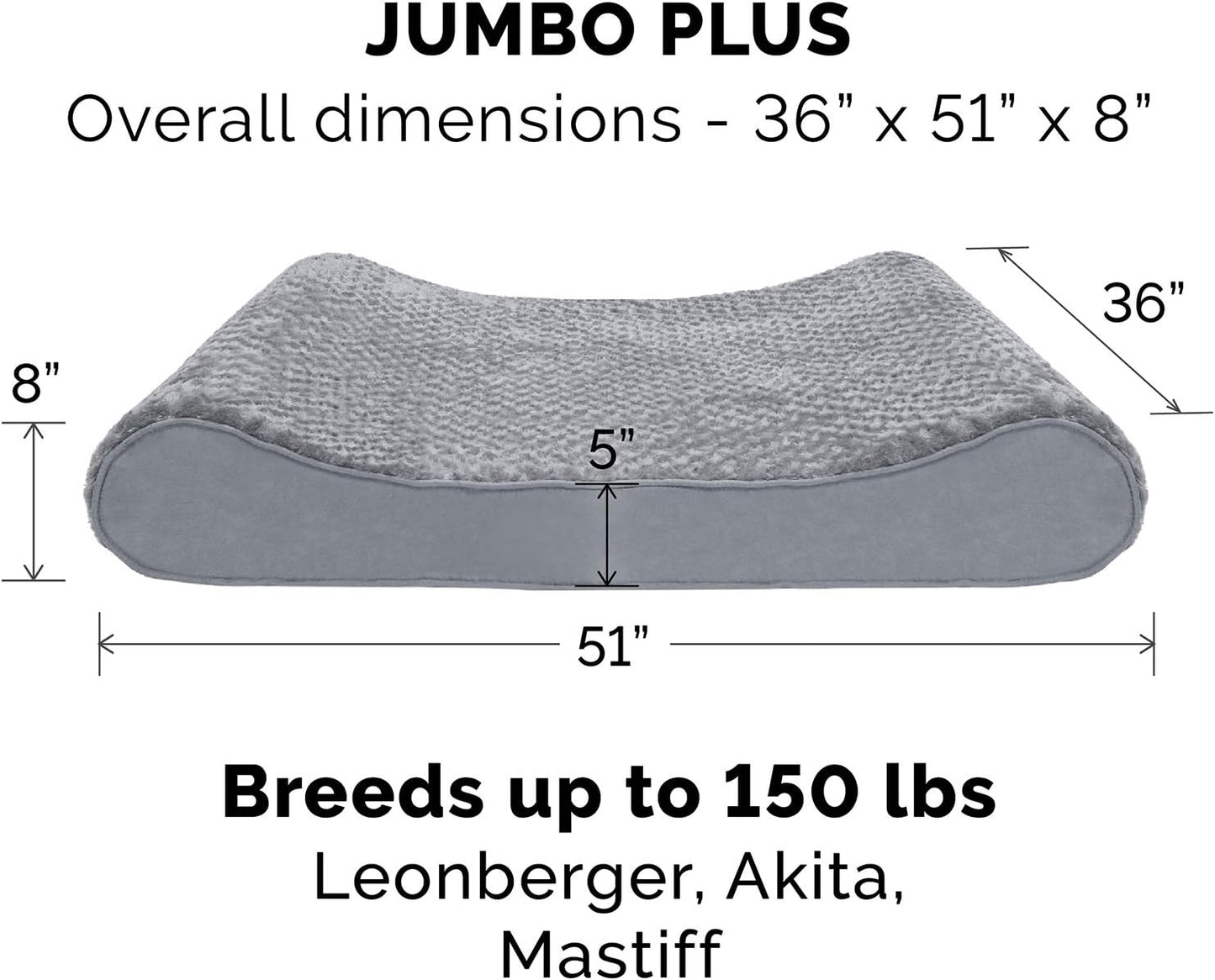 Furhaven Memory Foam Dog Bed for Large Dogs w/ Removable Washable Cover, For Dogs Up to 150 lbs - Ultra Plush Faux Fur & Suede Luxe Lounger Contour Mattress - Gray, Jumbo Plus/XXL