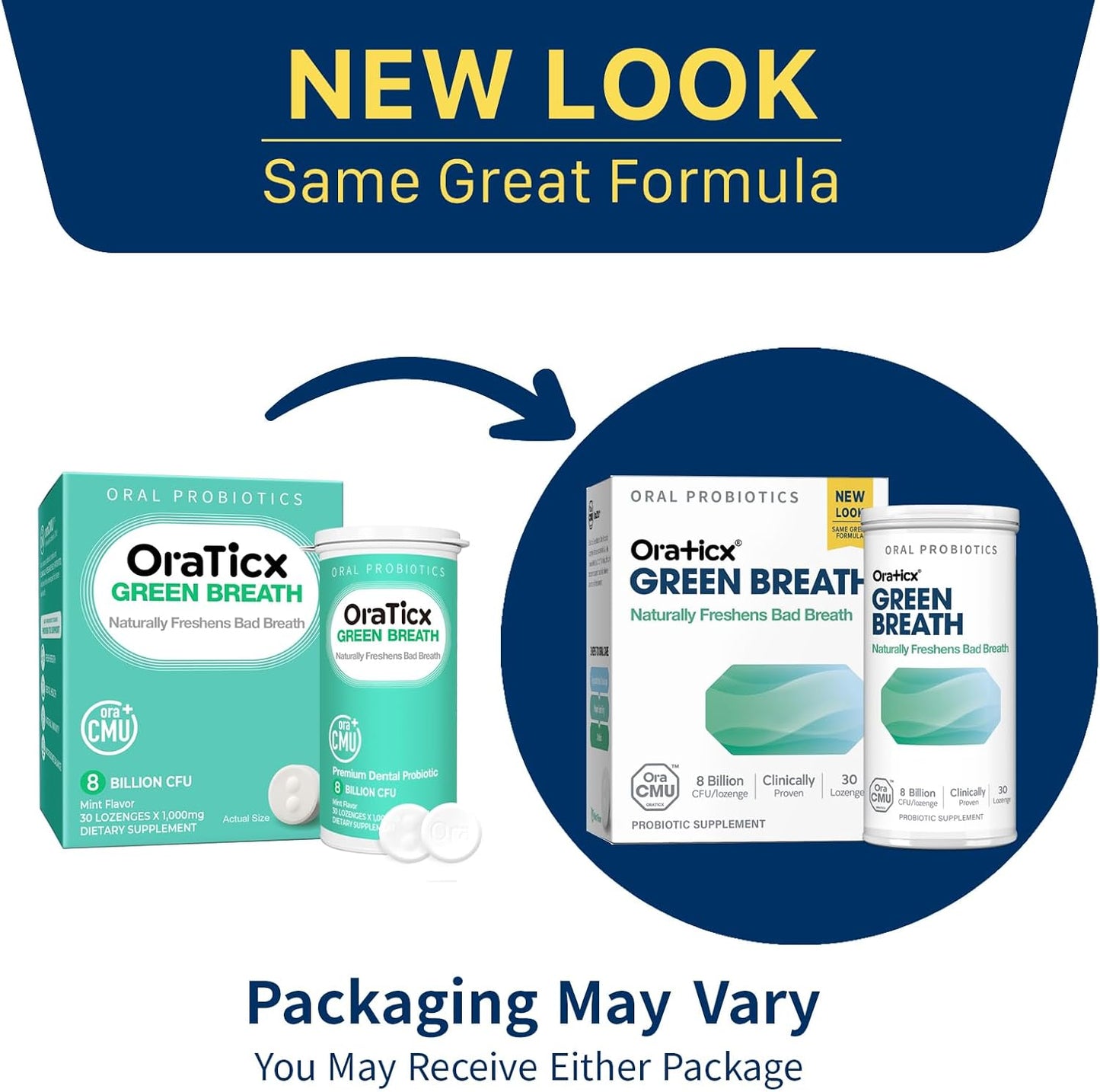 OraTicx Green Breath Oral Care Probiotics, Naturally Support Freshens Bad Breath & Healthy Mouth, Dental Probiotic Supplement 8 Billion CFU, Mint Flavor 30 Lozenges 1-PK