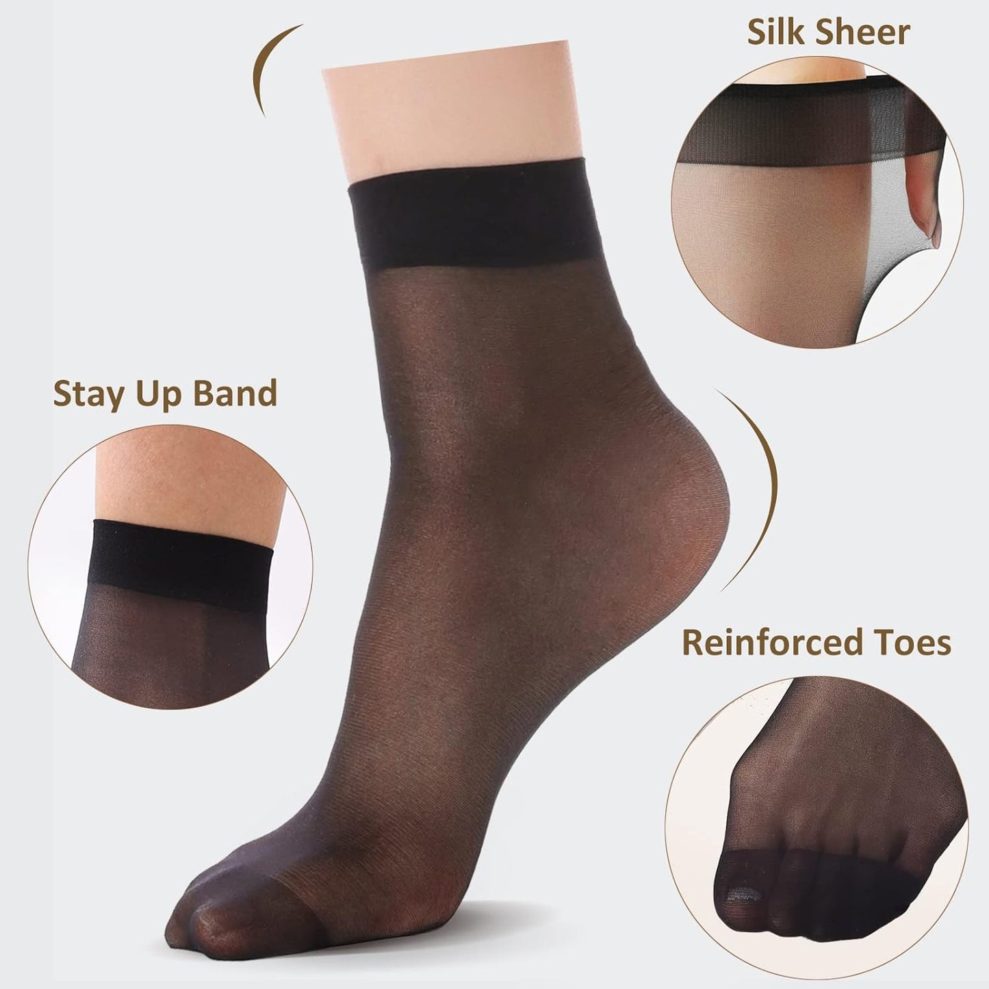 YAGAXI Women's Everyday Sheer Ankle Nylon Soft socks - 9 Pairs 20D Reinforced Toe with Comfort Top Hosiery
