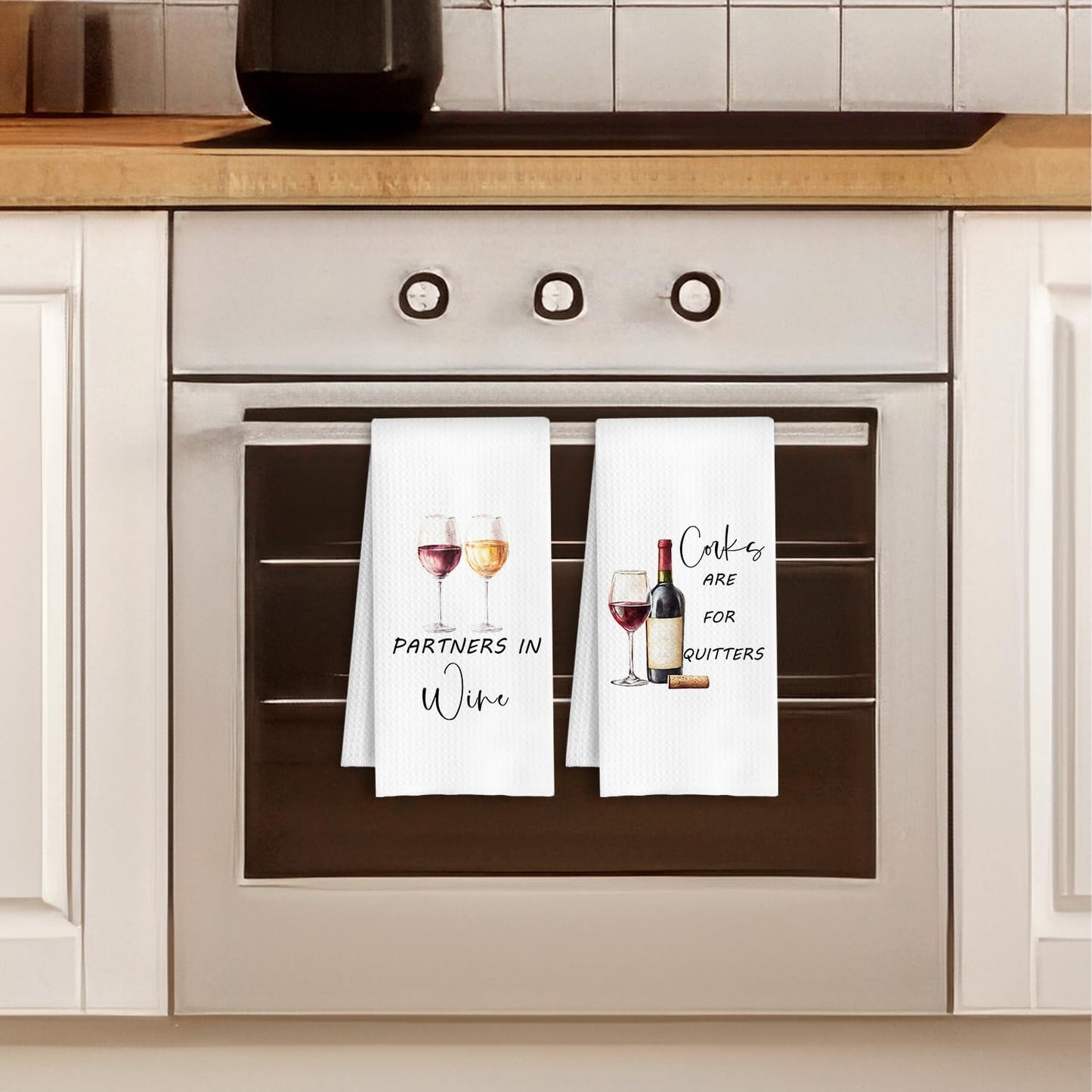 Wine Kitchen Towels, Wine Lover Gifts for Women Men Dish Tea Towels, Corks are for Quitters Decorative Hand Towel for Kitchen Bar Cart, 16x24 Inch Set of 2