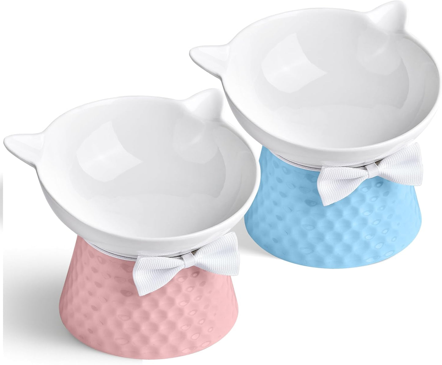 Ceramic Elevated Cat Bowl, Tilted Raised Pet Dish for Indoor Cats, Anti-Vomit & Whisker Friendly Cat Food Bowl, Cute One-Piece Stand, Microwave & Dishwasher Safe