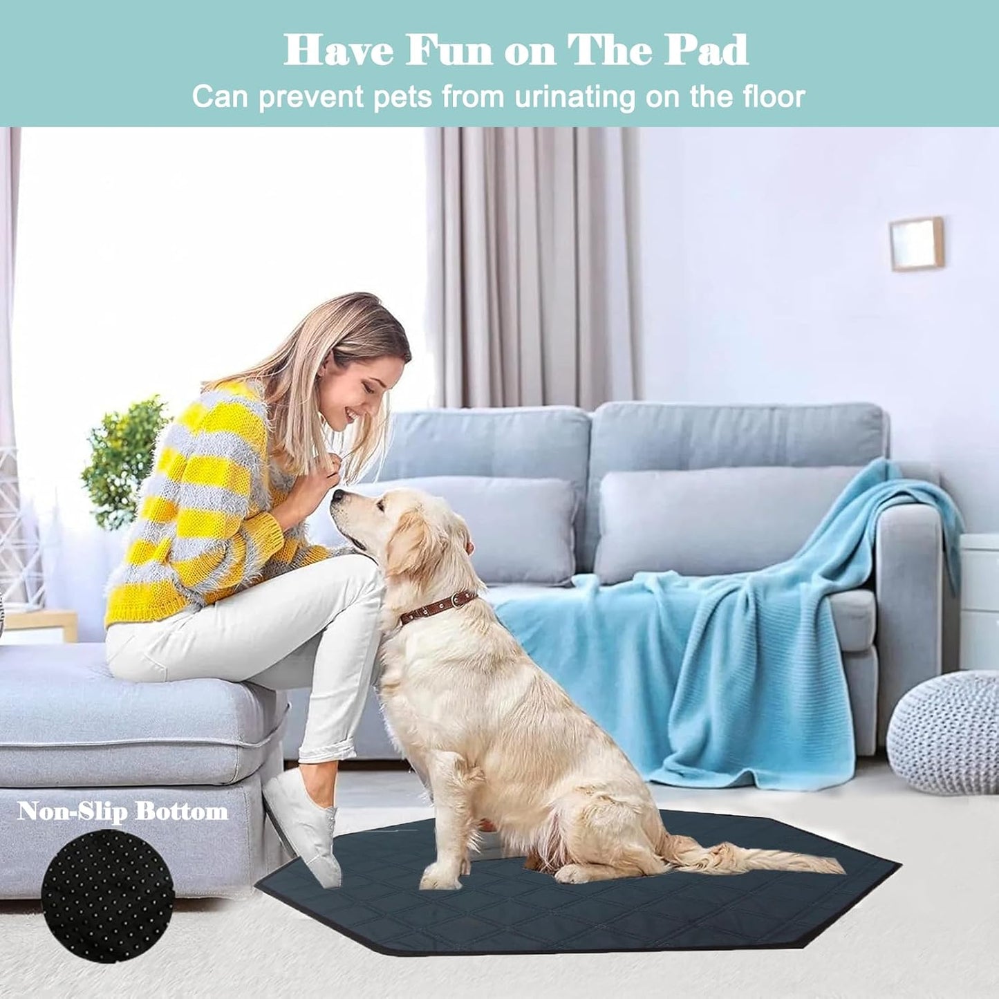 Dog Playpen Mat, Washable Pee Pad for Octagon Puppy Whelping Pading Leakproof Potty Training Pad Liner for Crate Kennel Indoor