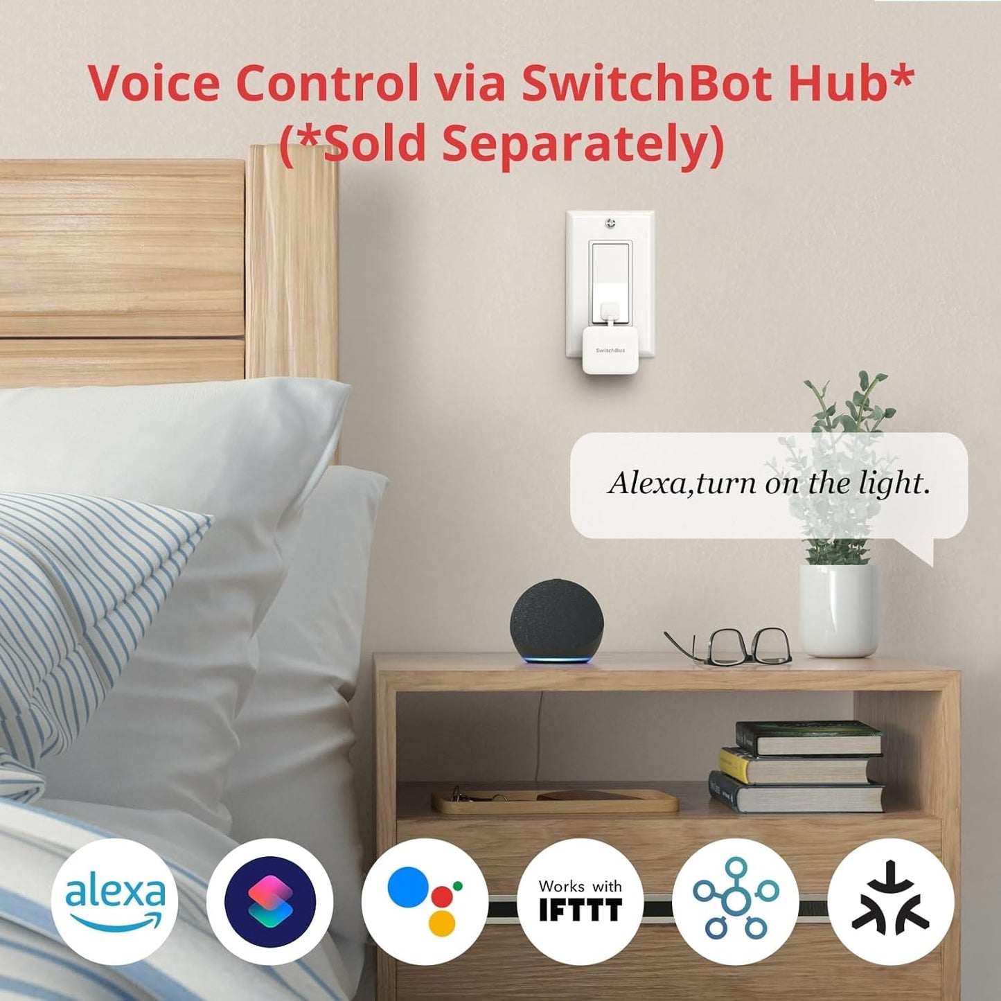 Switchbot Bluetooth Fingerbot Button Pusher for Rocker Switches – Turn Lights/Coffee On by App or Timer, No Tools, Optional Hub for Voice & Away Control, White