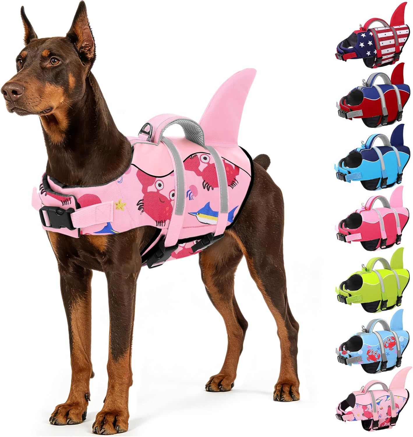 AOFITEE Dog Life Jacket, Dog Life Vest for Swimming, Shark Dogs Swimming Vest with Rescue Handle and Reflective Stripe, Ripstop Pet Float Coat Swimsuit Lifesaver Small Medium Large Dogs Pink S