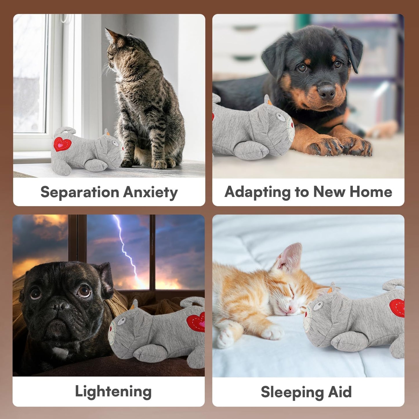 AFP Heartbeat Cat Calming Toy Heartbeat Soothing Kitty Toys Stuffed Plush Warm Toys for Cats Comfort Kitty Stress Relief and Sleep Aid Toy