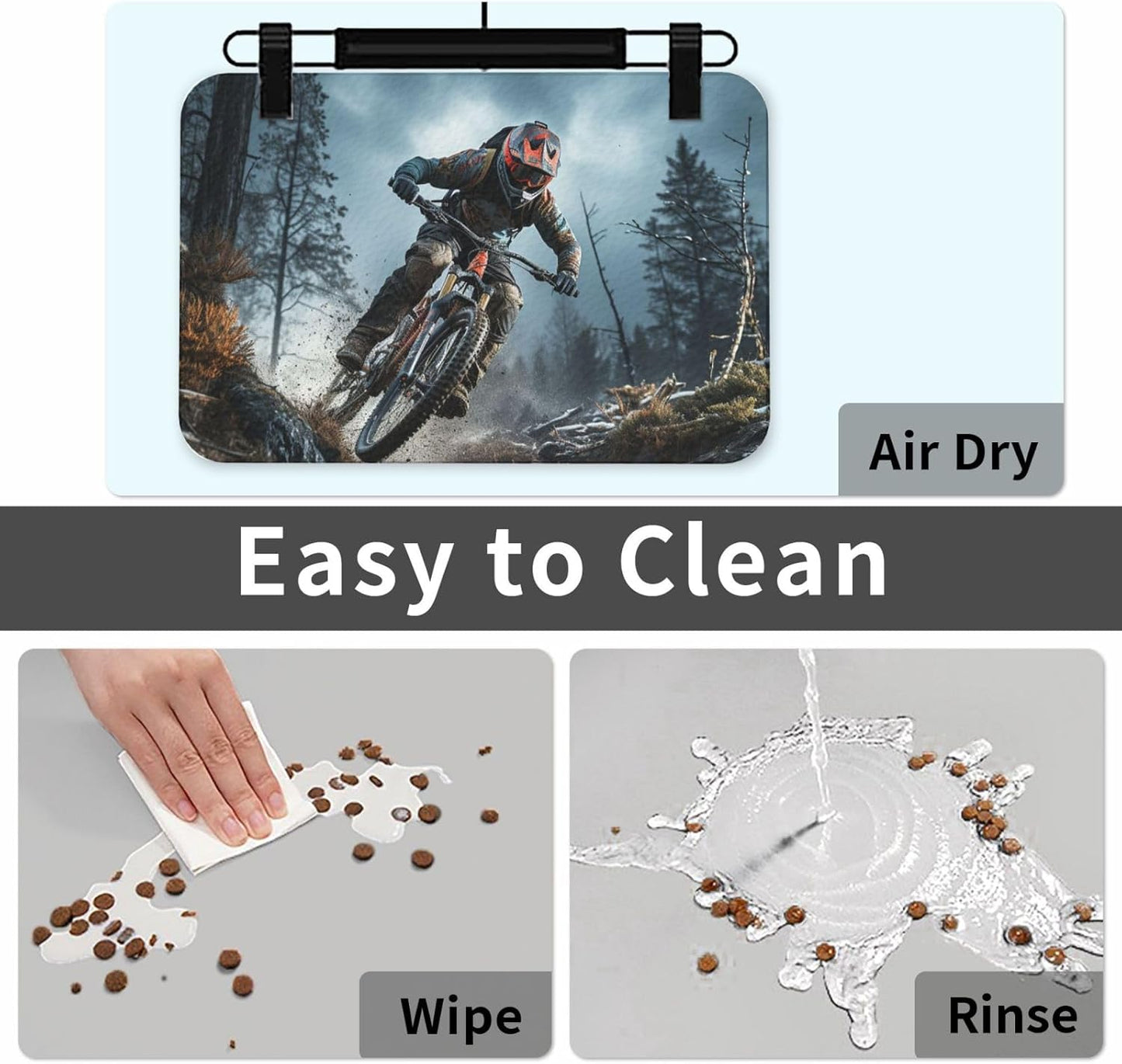 Pet Feeding Mat Leather Dog Food Mat Waterproof Pet Tablecloth Mountain Bike Tournament Pet Placemat for Dogs Absorbent Dog Bowl Mat Anti-Slip Dogs Mats for Food and Water