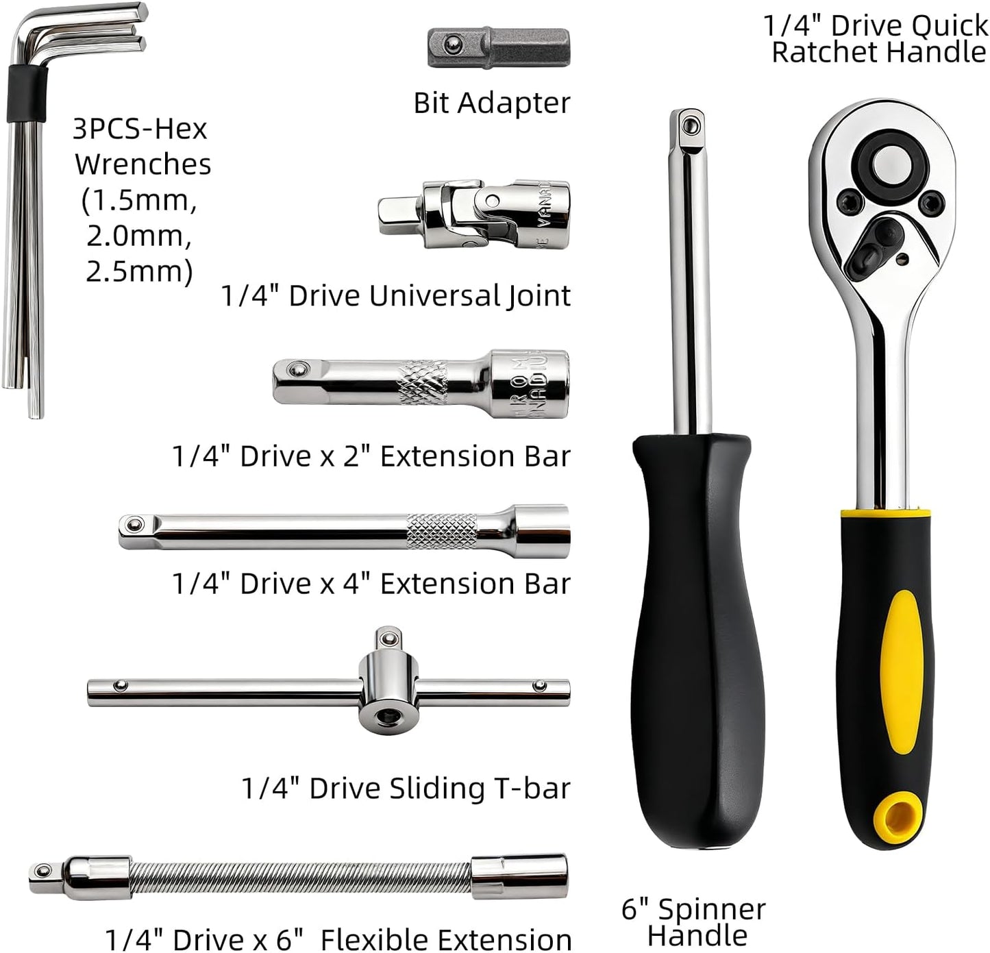 46-Piece Socket Wrench Set, Premium 1/4 inch Metric Socket Set, Ratchet Set with Quick-Release Ratchet and Extension Bar, Compact Storage Case - Perfect for Auto Repair & Home Use