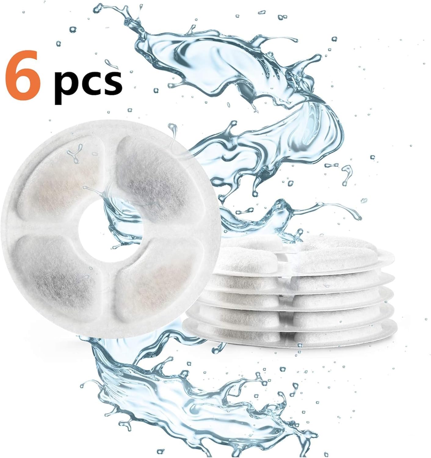 Cat Water Fountain Filters, 6 Pack Cat & Dog Fountain Replacement Filters with Paper Box, Pet Fountain Filter Fit for 61oz/1.8L Automatic Dog Water Dispenser