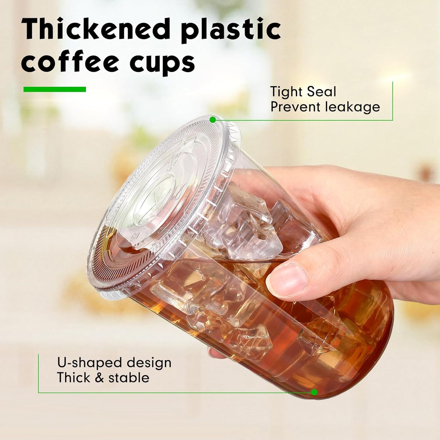 50 Sets Clear Plastic Cups with Lids and Straws, Disposable Iced Coffee Cups Drinking PET for Cold Drinks, Juice, Smoothie, Coffee Shops, Party, Christmas (16 oz,Clear)