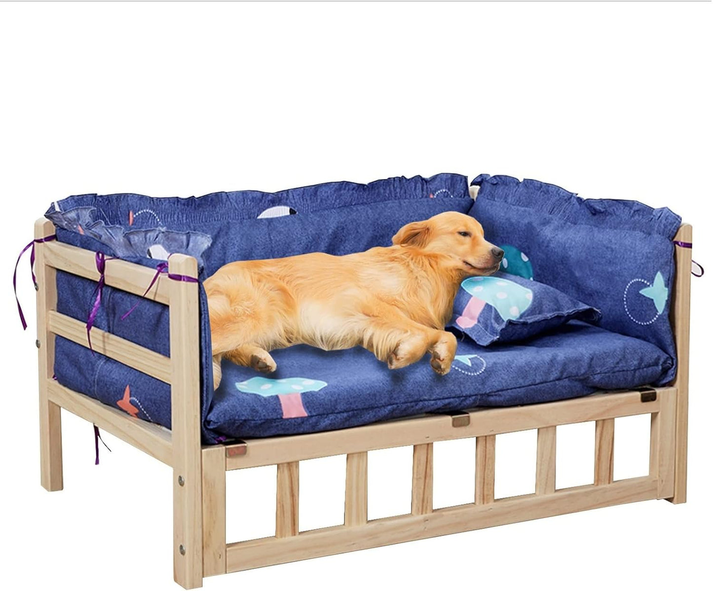 Pet Bed Blue Cooling Elevated Pet Bed for Small, Medium, Large Dogs, Orthopedic Relief Solid Wood Frame Dog Cot, for Pets Within 40 Kg / 88 Lbs (Size : M-74x49x38cm/29x19x15) ()