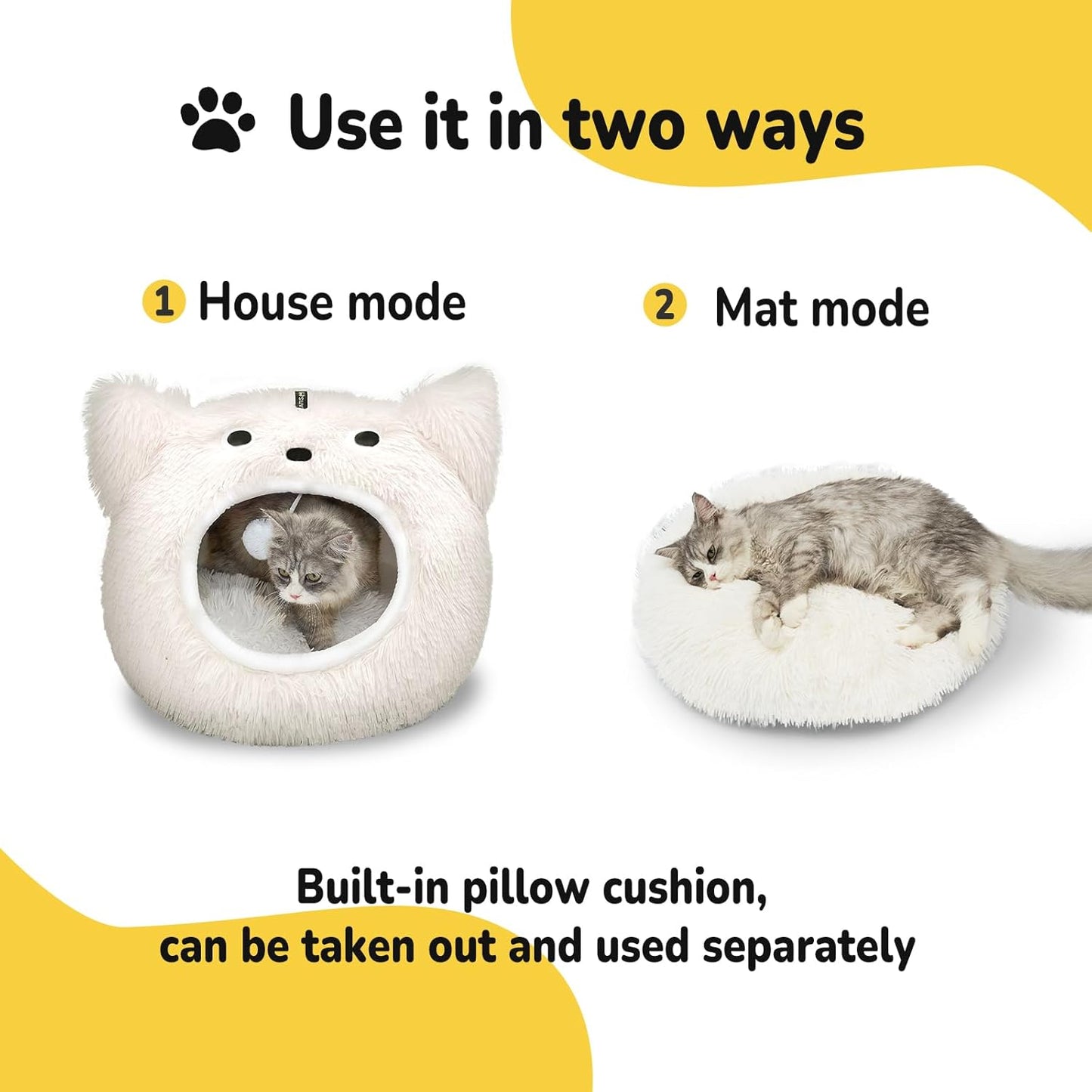 CATISM Cat Bed, Cat Beds for Indoor Cats, Cats Bed Cave for Indoor, Cozy Hooded Beds with Soft Cushion, Removable Washable