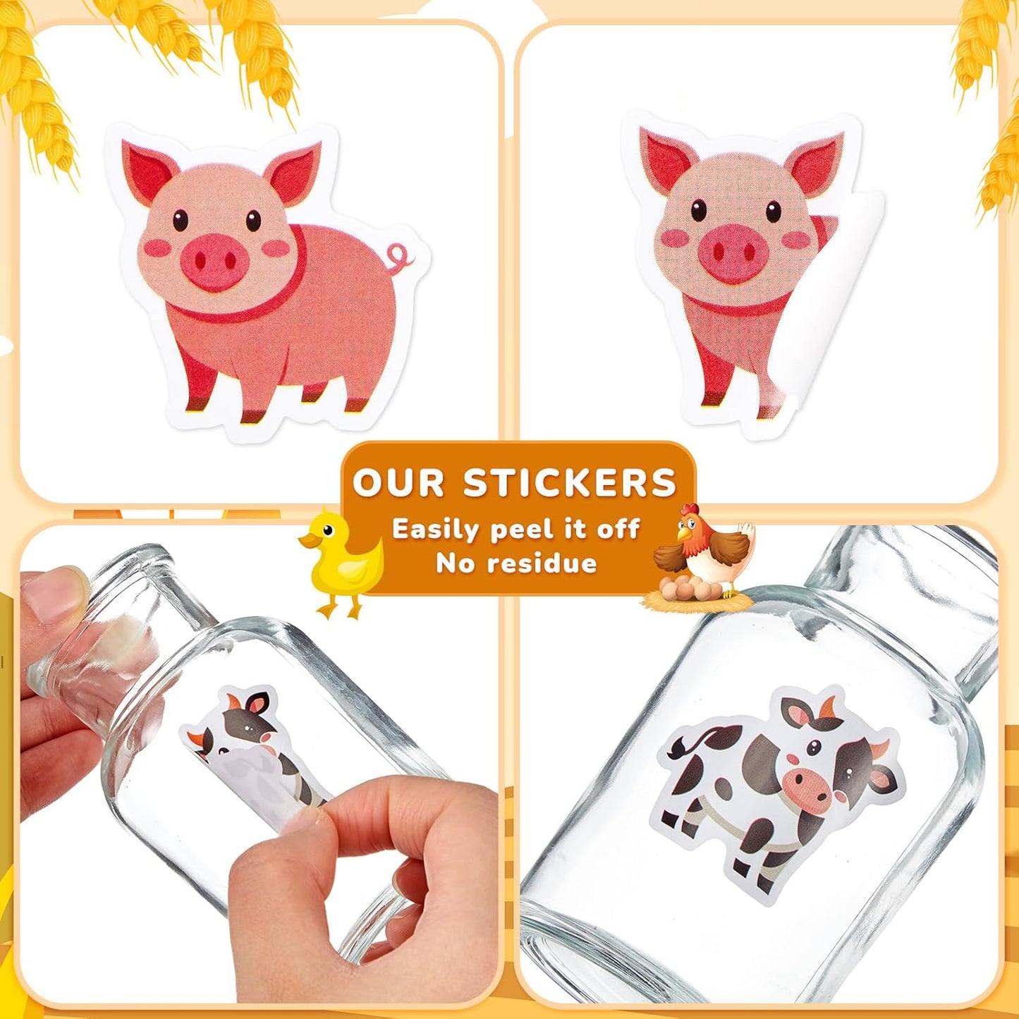 1 Roll Farm Animal Stickers Decal Reward Cute Office Supplies Incentives Animals Sticker Farm Party Favor, 500 Pcs Each Roll