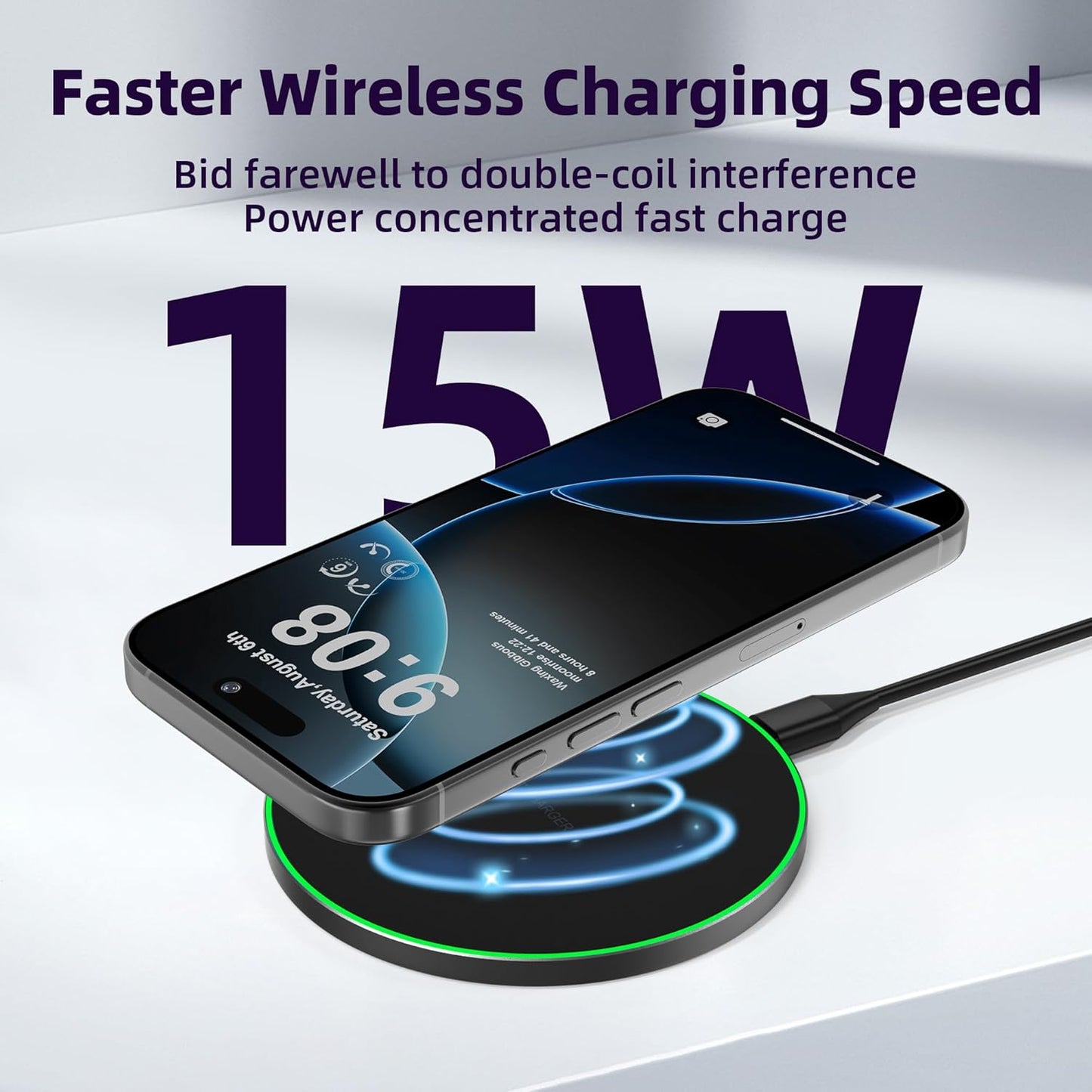 Wireless Charger Compatible with iPhone 17 16 15 14 13 12 11 Pro Max/Mini/Plus/XR/X/8, 15W Max Fast Wireless Charging Pad Mat for Samsung Galaxy S23/S22/S21/S20/S10, Galaxy Buds