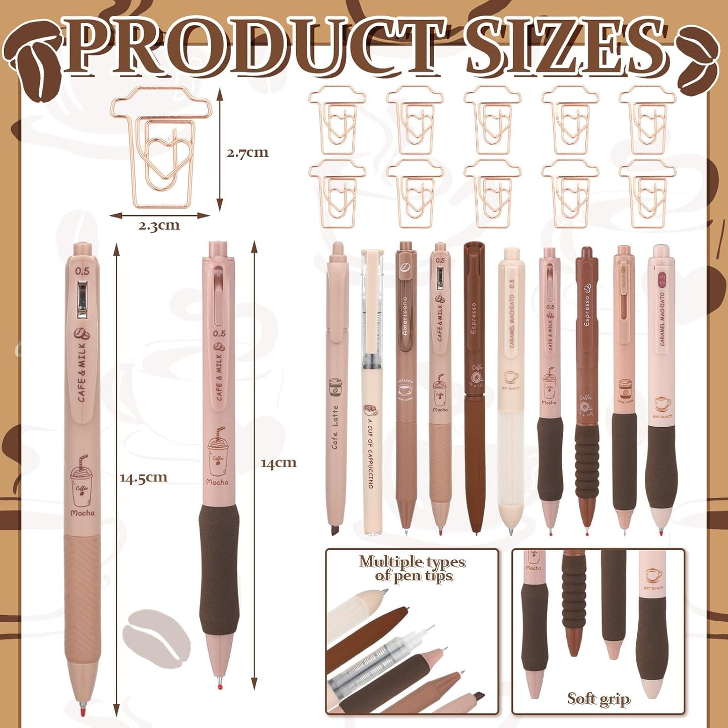 Geyoga 71 Pcs Cute Coffee Pens Bulk for Coffee Lover Aesthetic Stationery Supplies Gel Ink Pens Retractable 0.5mm Fine Point Black Ink Kawaii Smooth Writing for Office Supplies