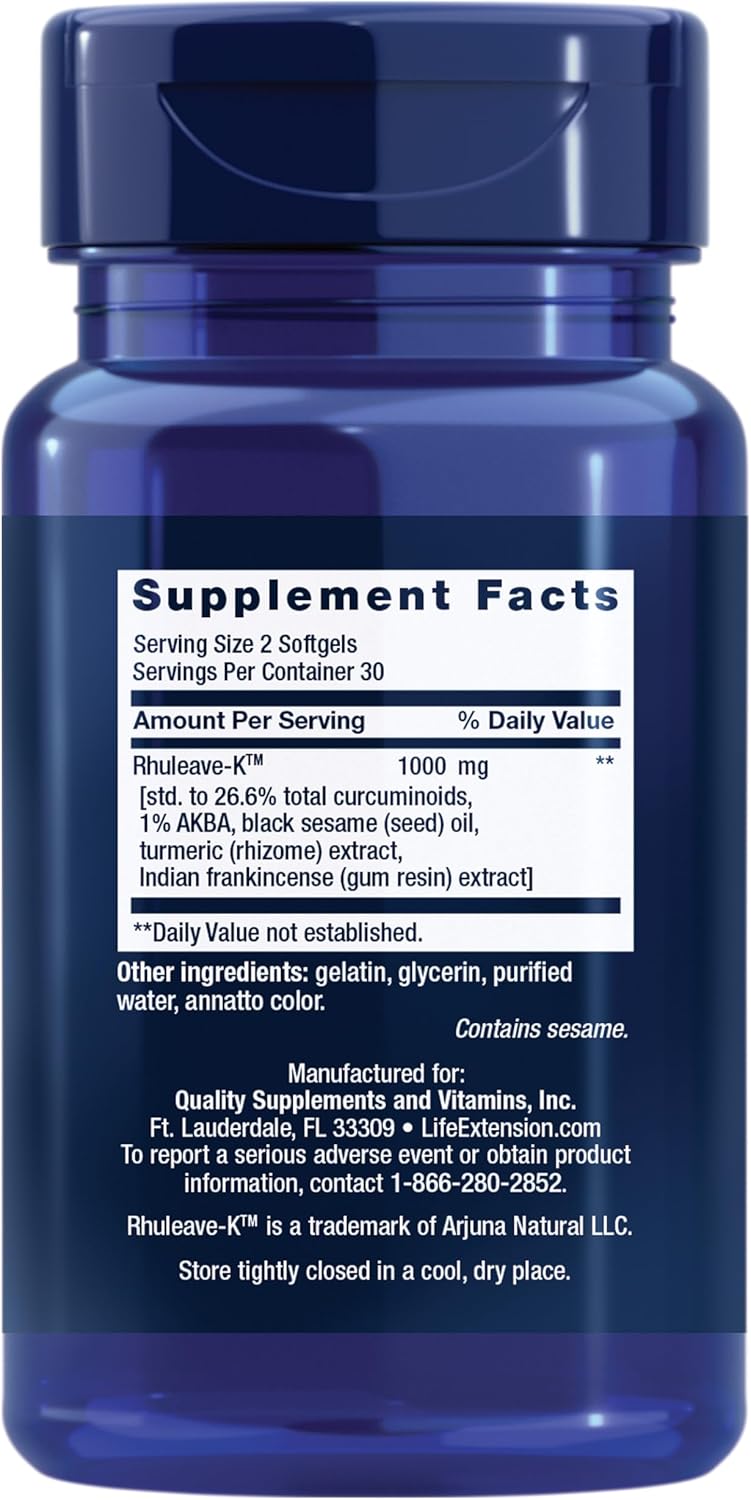 Life Extension Fast Acting Relief, Black Sesame Seeds, Turmeric, Boswellia, Joint Support Supplement, Quick Relief for discomfort in Bones, Joints & Muscles, Gluten-Free, Non-GMO, 60 softgels