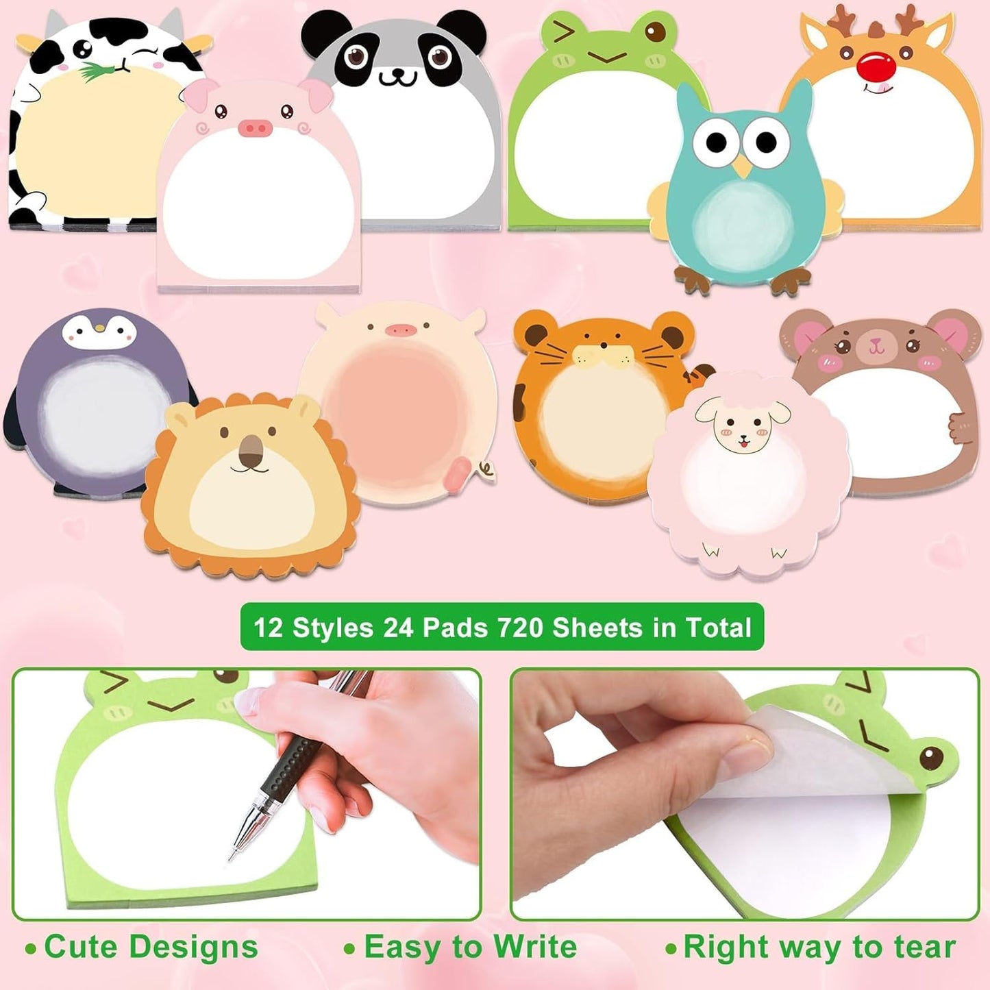 Fancy Land 24 Pads Cute Sticky Notes Animal Sticky Notes for Teachers Classrooms 720 Sheets Memo Pads Page Markers Flags Teacher Appreciation Administrative Professional Day Gift Home Office Supplies