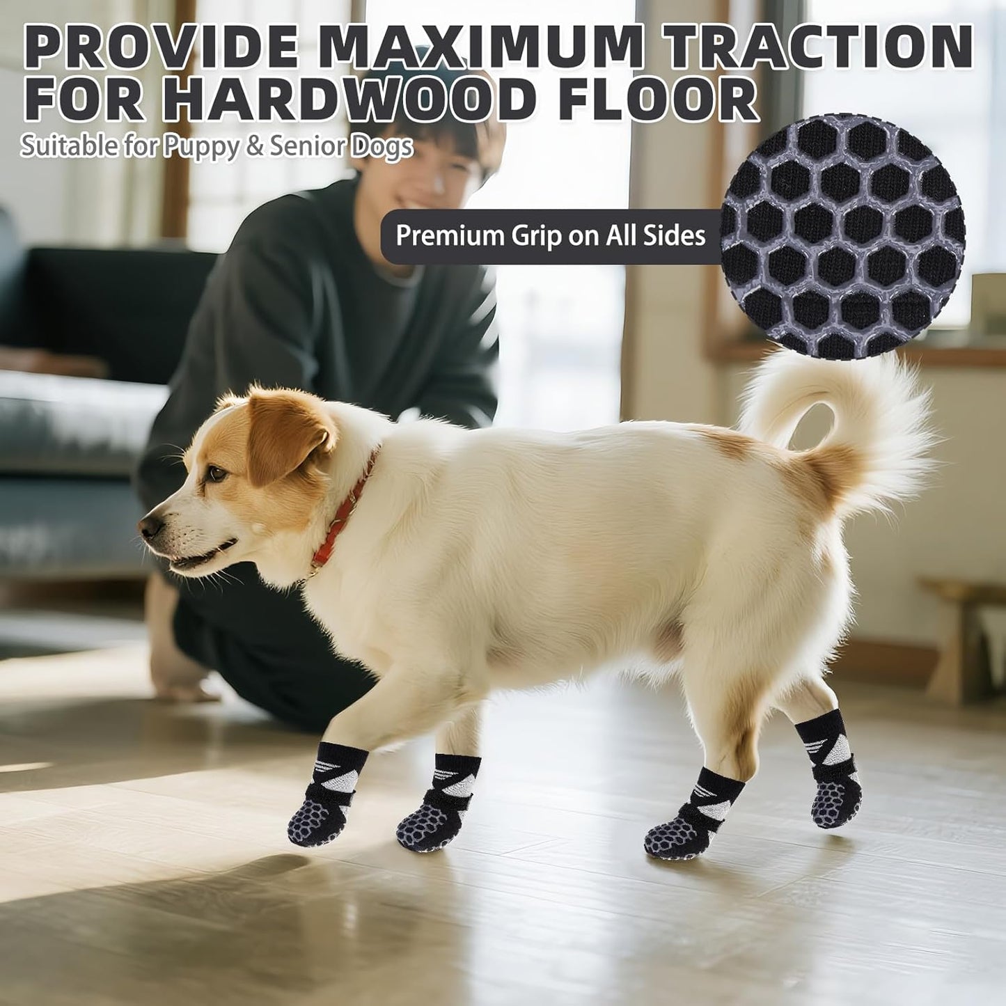 KOOLTAIL Dog Socks Shoes for Hot Pavement, Breathable & Warm Winter Dog Booties to Prevent Licking Paws for Small Medium Large Senior Dogs,Non Slip Grippy Pet Boots & Paw Protectors for Hardwood Floor