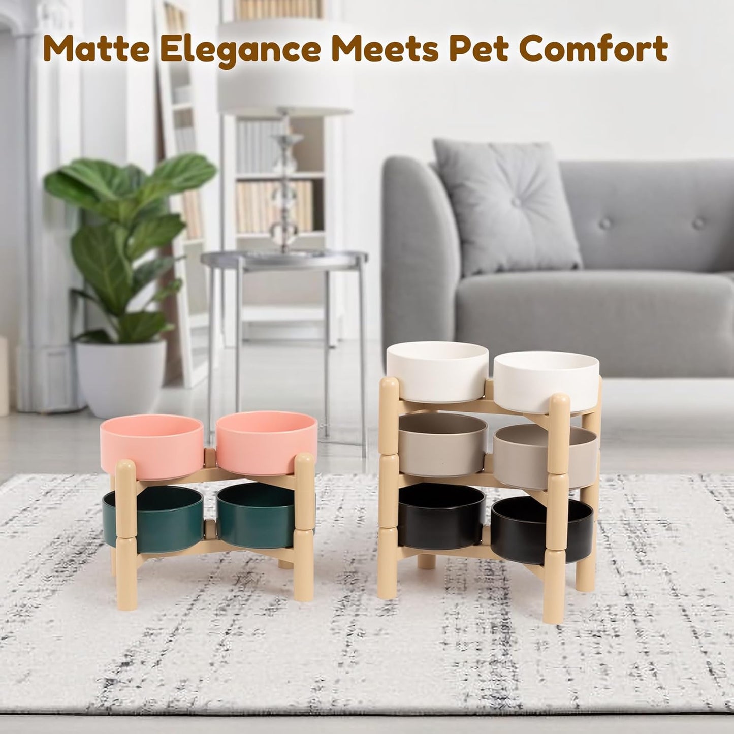 Elevated Ceramic Dog Bowl Set of 2 - Double Dishes with Non-Slip Stand - Raised Food and Water Bowls - Ideal for Small to Medium Dogs - Each Holds 2 Cups (28.75 fl oz) - Green