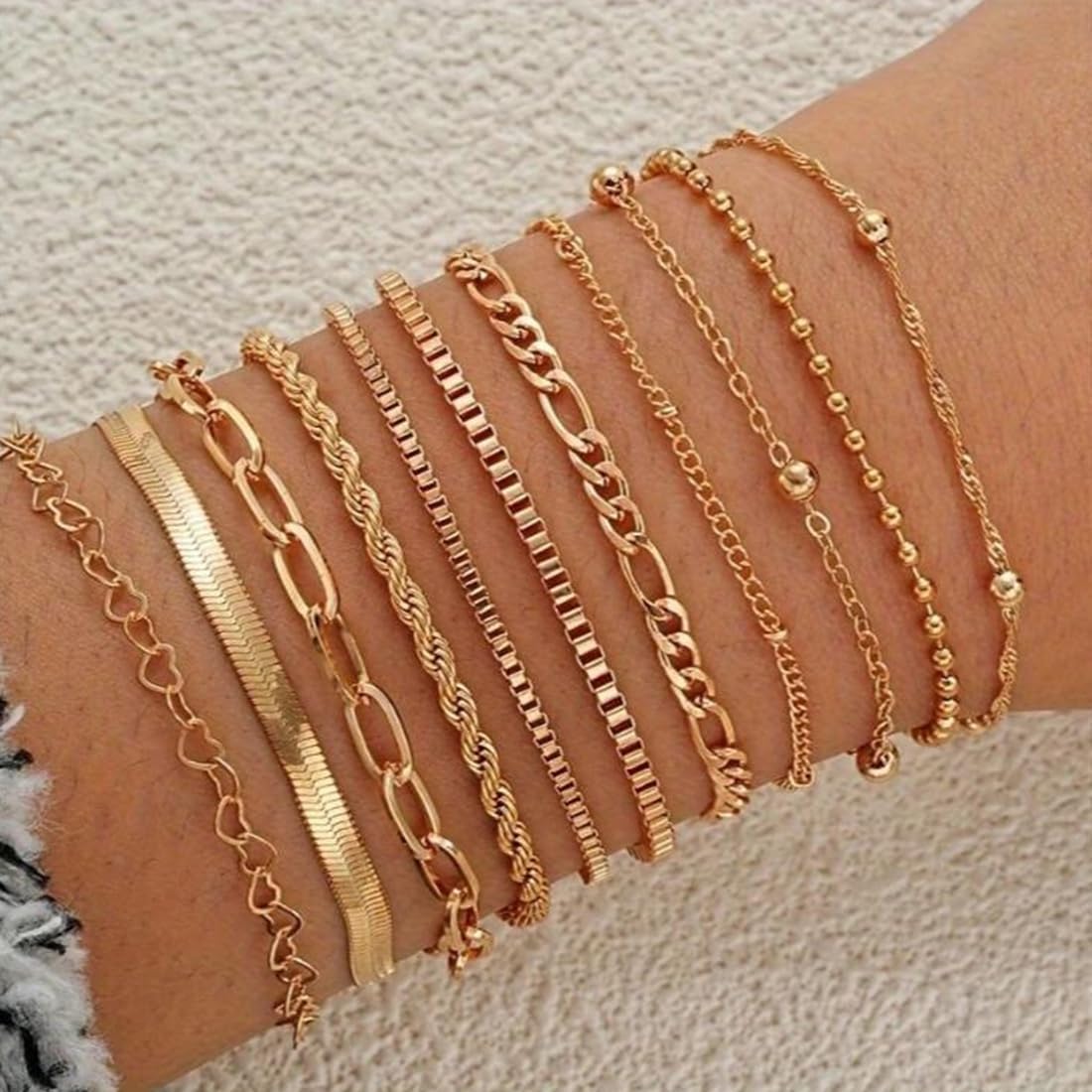 47pcs Gold Jewelry Set With 3 PCS Necklace, 11 PCS Bracelet,20pcs Hoop Stud Earrings,7pcs rings set For Women For Birthday Gifts