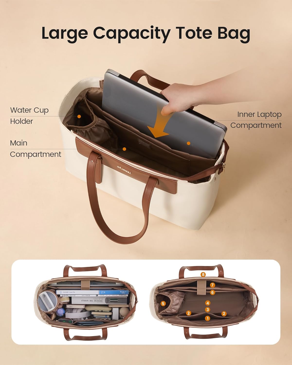 LOVEVOOK Laptop Tote Bag for Women, Water-Resistant Work Tote Bag Large Capacity Computer Bag for Travel, Nylon & PU