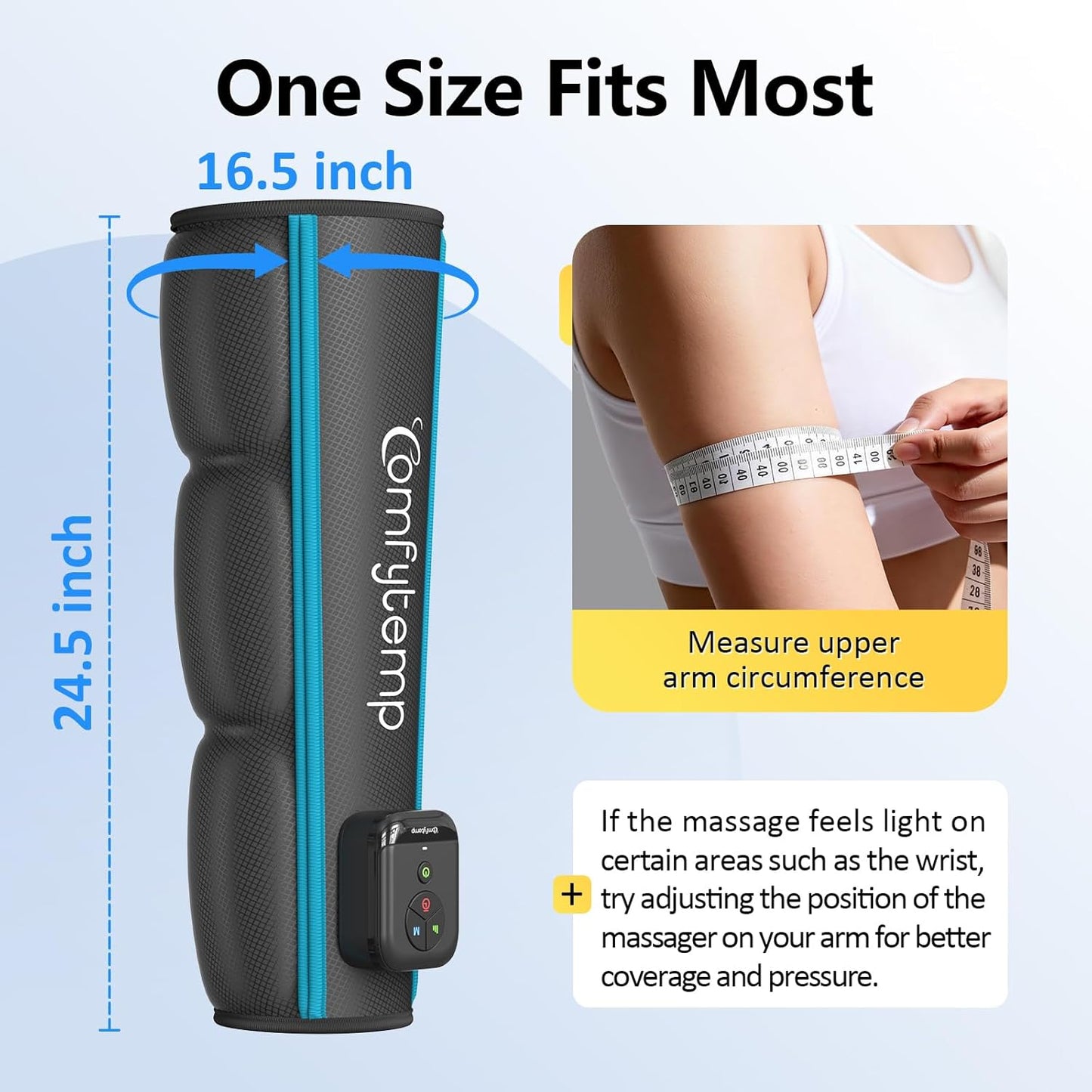 Comfytemp Air Compression Therapy Device K1065, Cordless Full Arm Massager for Circulation and Pain Relief, Portable Massage Sleeve for Wrist, Hand, Forearm