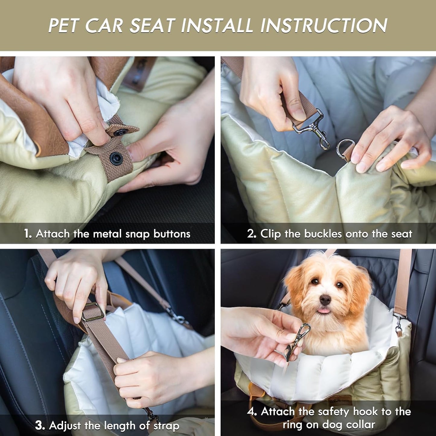 ClevaHome Small Dog Car Seat & Travel Carrier & Pet Bed, Non-Slip Booster Seat for Dogs up to 10lbs, Fashionable Pet Carrier Bag for Indoor and Outdoor