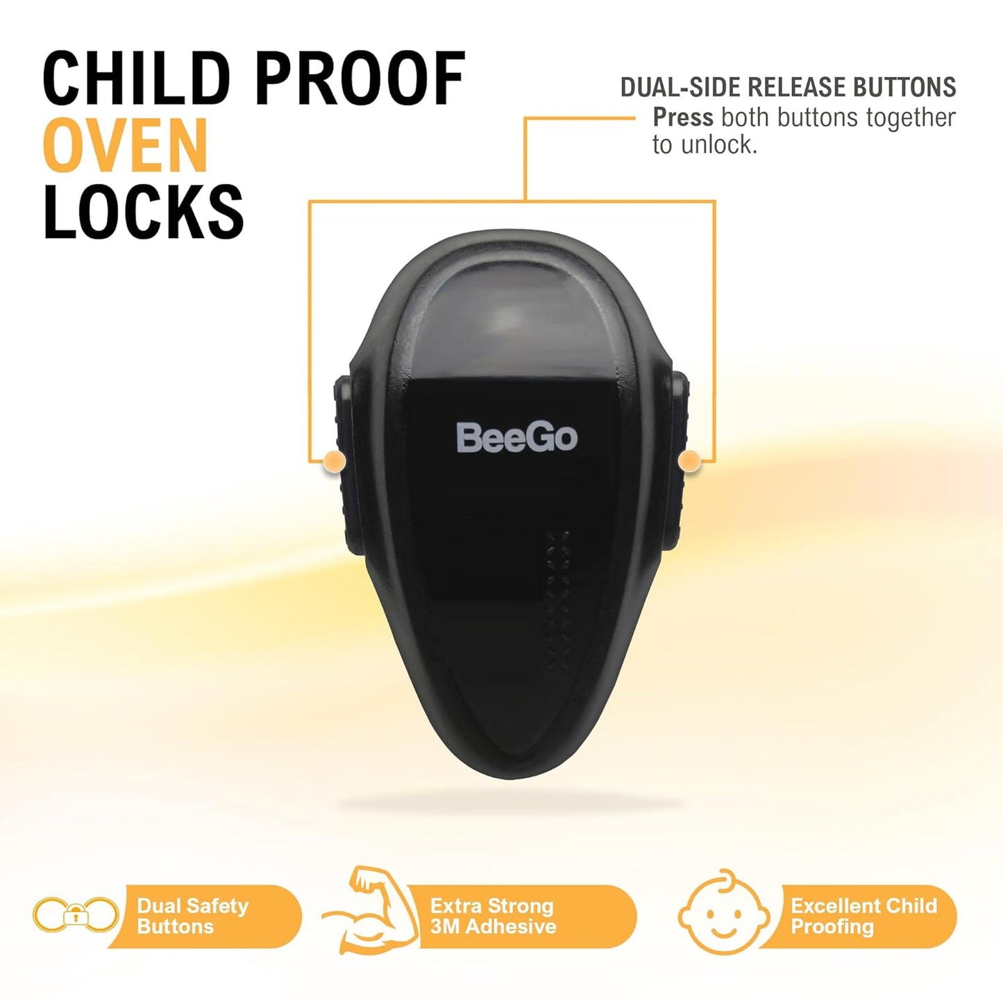 Oven Lock Child Safety – Award Winning Self-Adhesive Baby Proofing Oven Door Latch, Easy Install Heat-Resistant Safety Lock by BeeGo (Black)