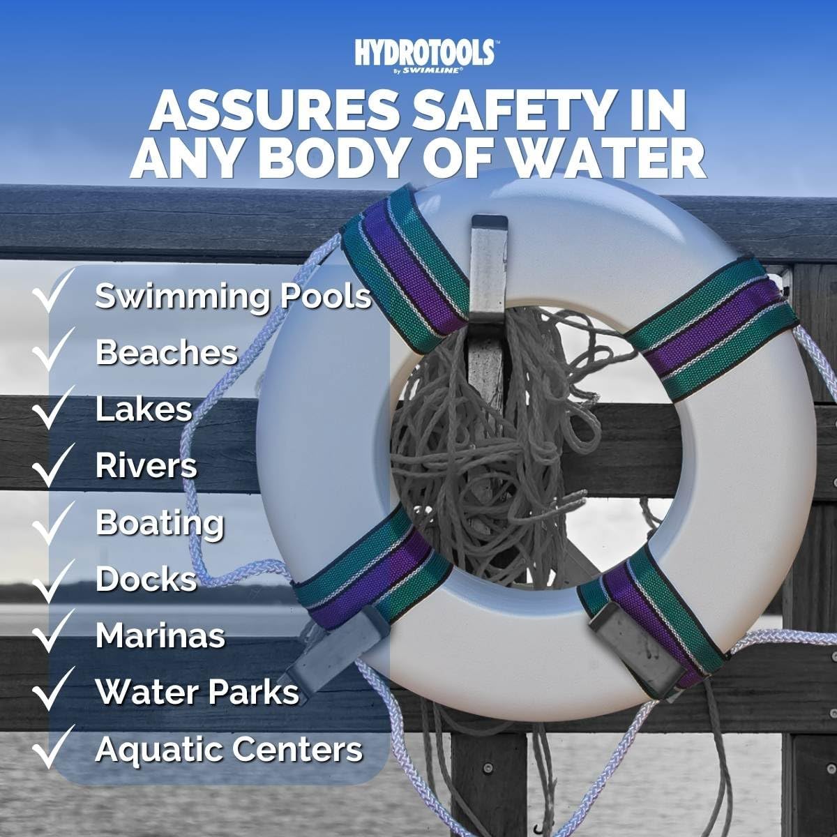 SWIMLINE HYDROTOOLS Life Preserver Ring Pool Buoy |Soft Foam Personalized Life Ring | 18" Diameter | Dual-Use Life Safety Decoration | Includes Life Preserver Surround Rope | Lightweight & Durable