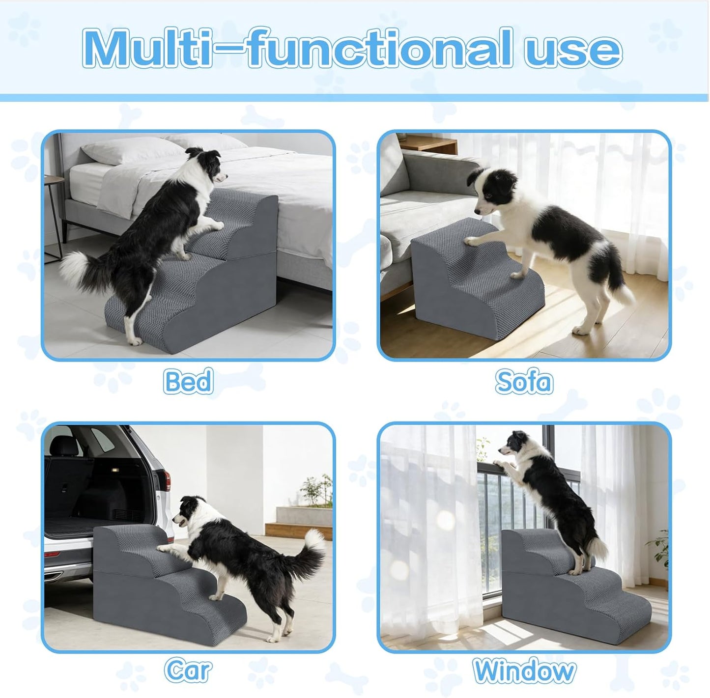 Dog Stairs for Small Dogs, 2-Steps Dog Ramp for Couch, Pet Stairs with Highly Supportive Foam and Non-Slip Bottom, Pet Steps for Cat & Doggie (High 11.8Inch)