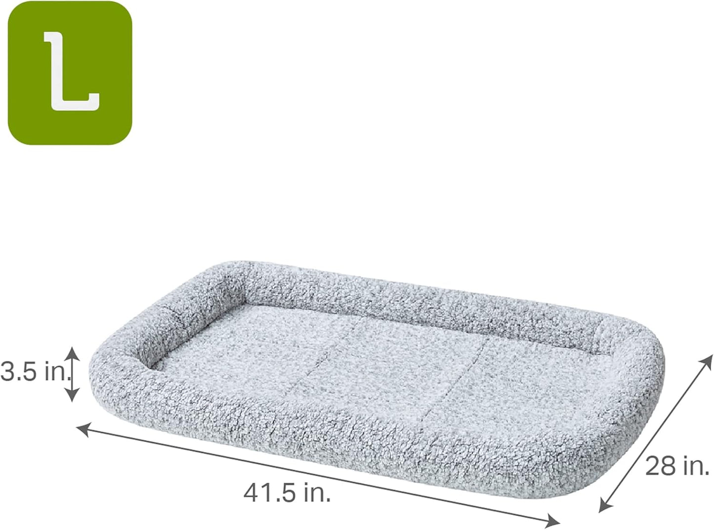 Friends Forever Bolster Dog Crate Mat 42 Inch, Washable Dog Crate Bed, Sherpa Fleece, Nova Grey