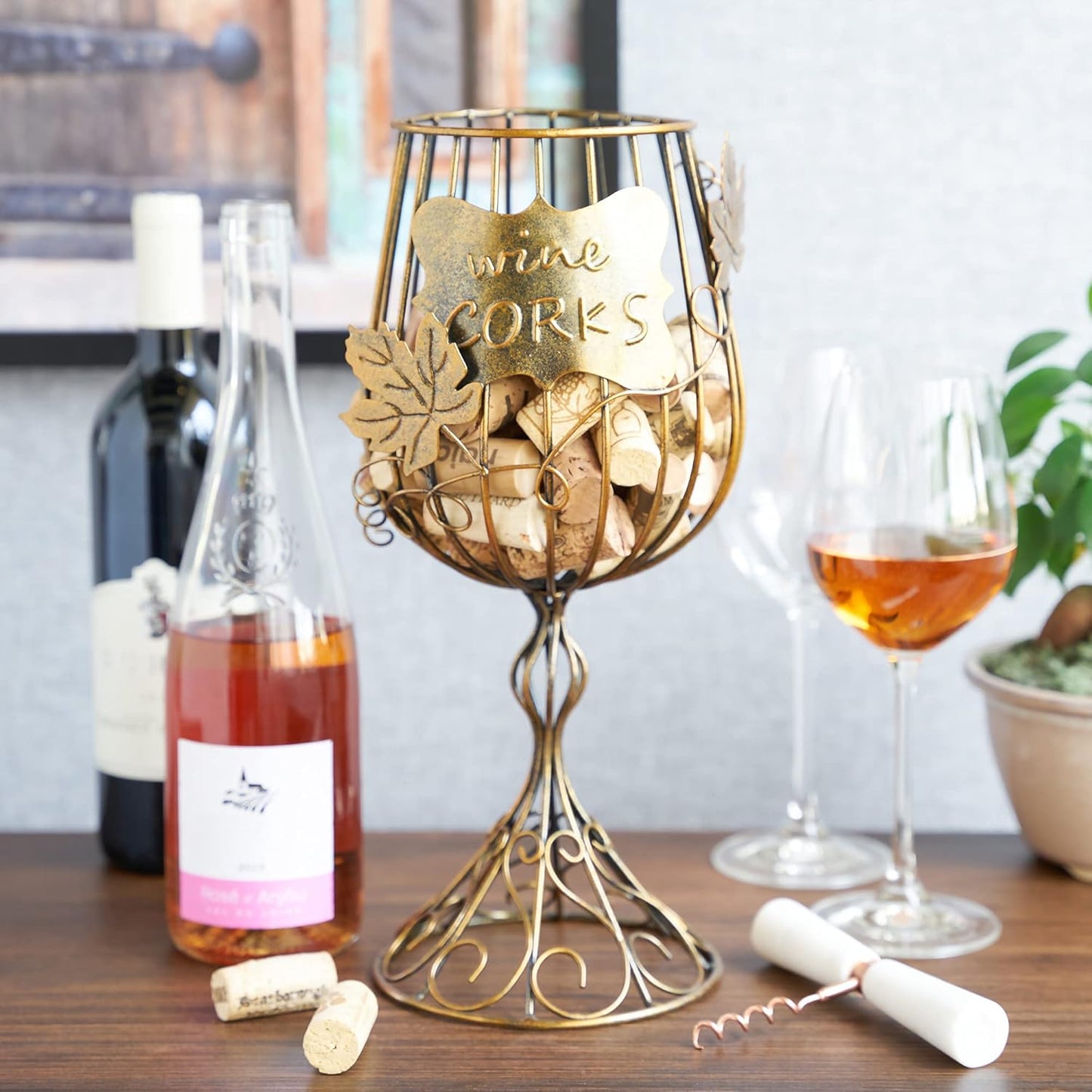 True Wine Glass Cork Holder, Decorative Wine Cork Storage and Decor, Set of 1, Rustic Bronze Finish