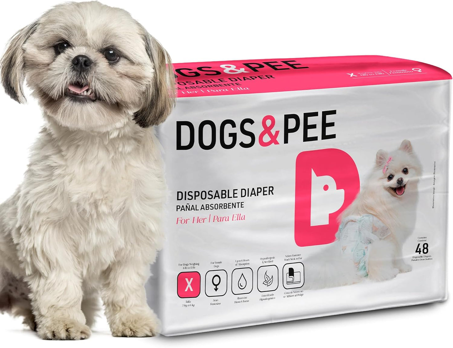 Dog´s Care – Disposable Hygienic Diaper for Female Dogs – Ultra-Absorbent, Comfortable – Size S – 6,6 lbs to 13,2 lbs – 48 Units
