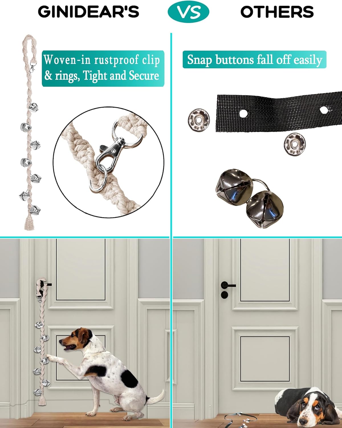 Dog Bells to Go Outside & Puppy Potty Training, Adjustable Dog Door Bell Ring to Go Potty, Handmade with Premium Yarn. Twisted Style, Beige