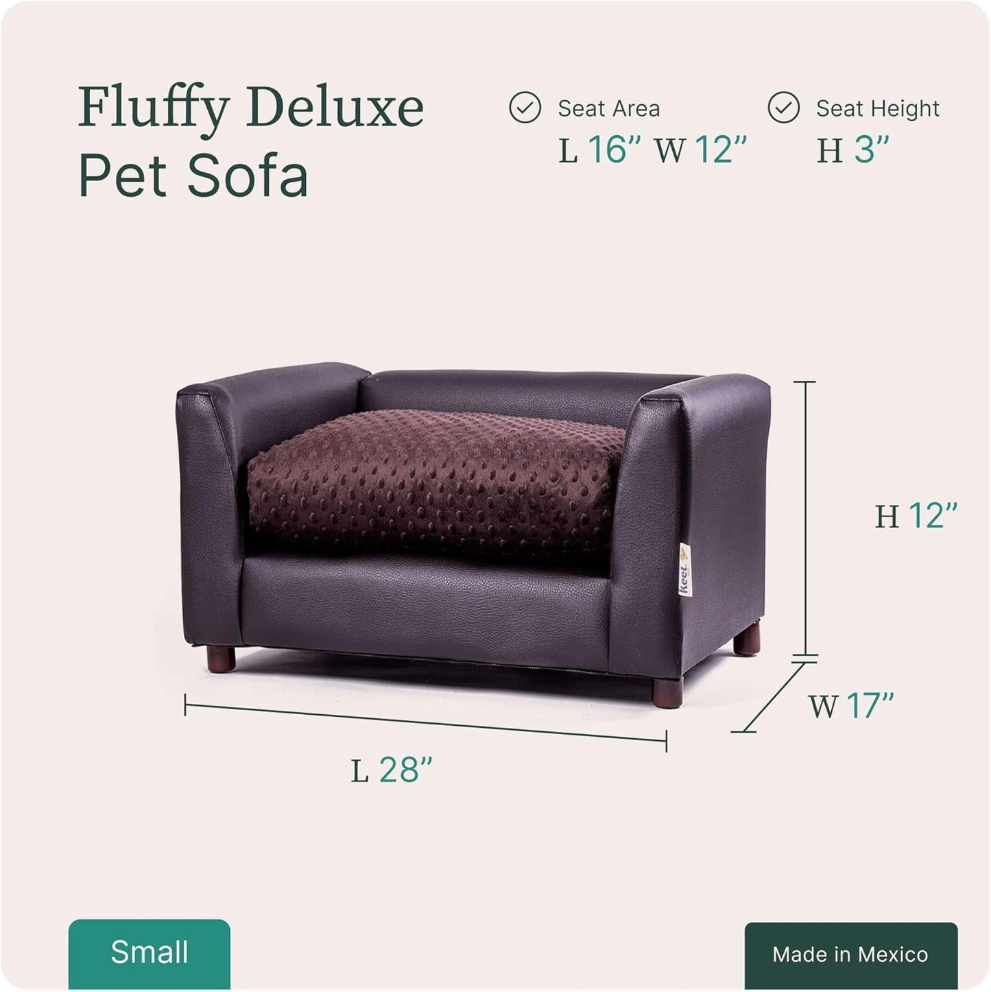 Keet Fluffy Deluxe Pet Bed Sofa Chocolate Small