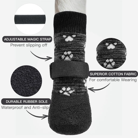 Mihachi Anti Slip Dog Socks, Dog Boots for Hardwood Floors Prevent Licking, Traction Control Waterproof Rubber Sole Paw Protectors for Small Medium Large Dogs,Grey S
