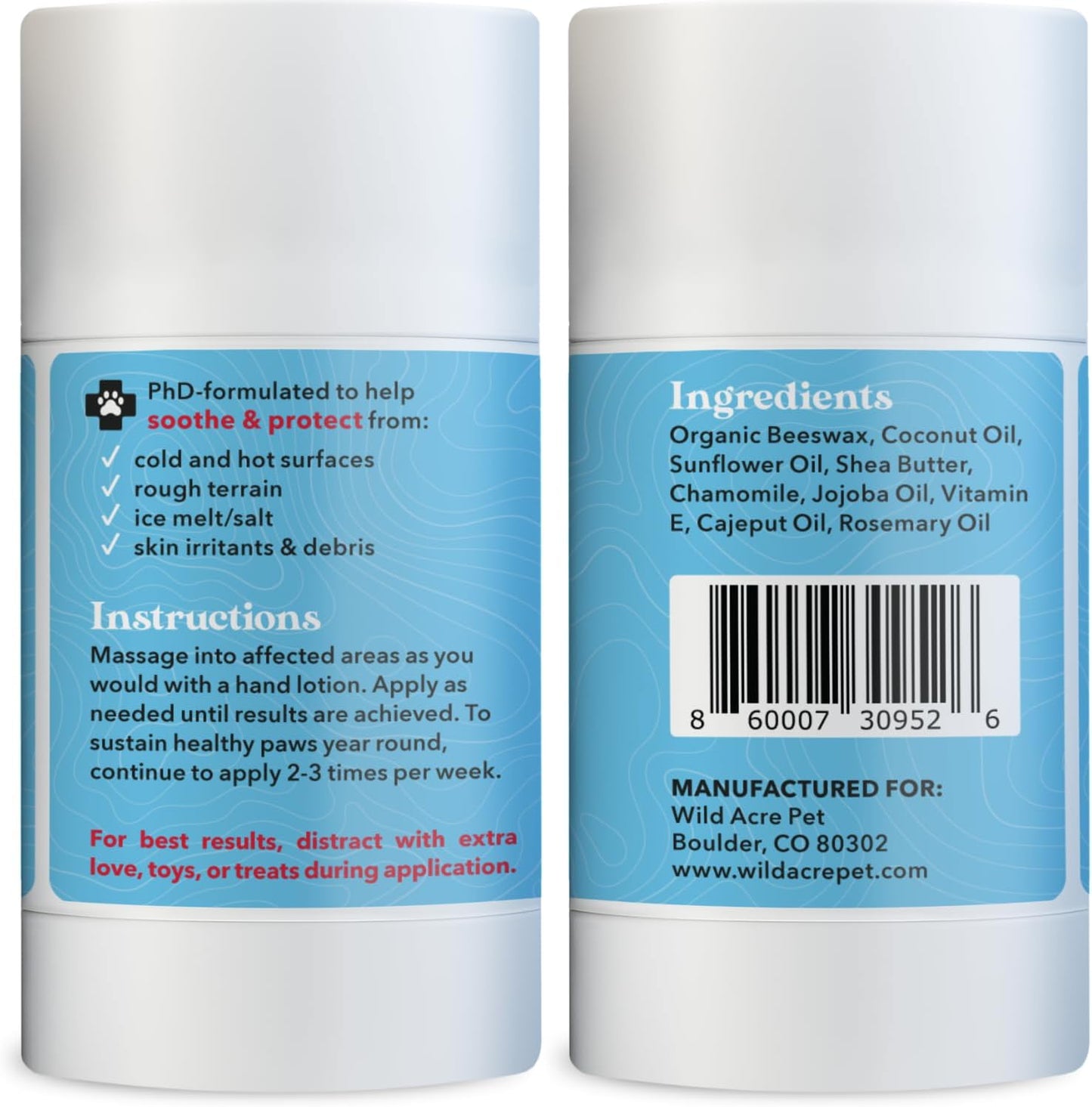 Wild Acre Maximum Strength Paw Balm for Dogs - All Weather Paw Protector for Snow, Sand, Pavement, Lawn Chemicals and More - Soothing Paw Balm with Easy Stick Application, 2.65oz Value Size