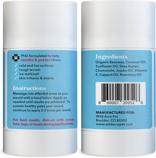Wild Acre Maximum Strength Paw Balm for Dogs - All Weather Paw Protector for Snow, Sand, Pavement, Lawn Chemicals and More - Soothing Paw Balm with Easy Stick Application, 2.65oz Value Size