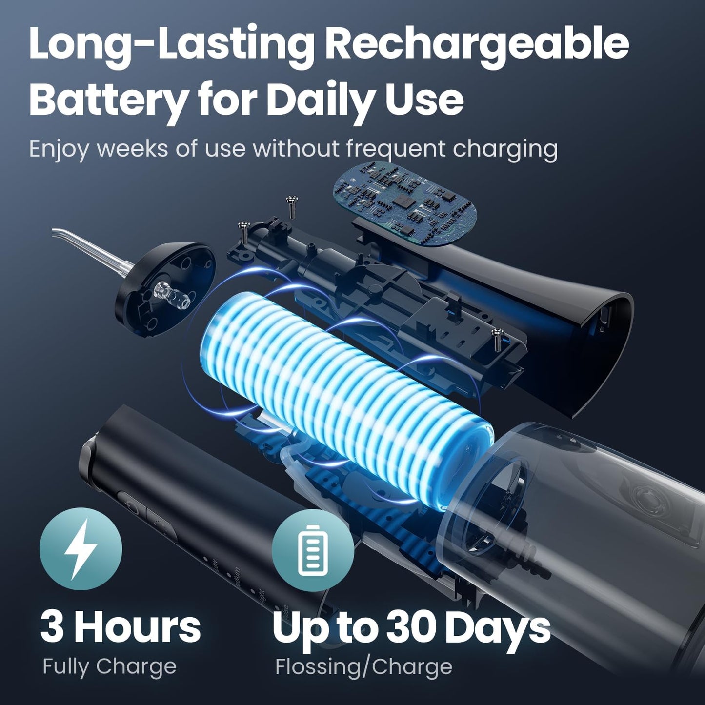 Onlyone Rechargeable Cordless Water Flosser with Adjustable Water Pressure for Daily Oral Care, Power Dental Flosser for Home and Travel Use, Portable Oral Irrigator for Sensitive Gums and Braces Care