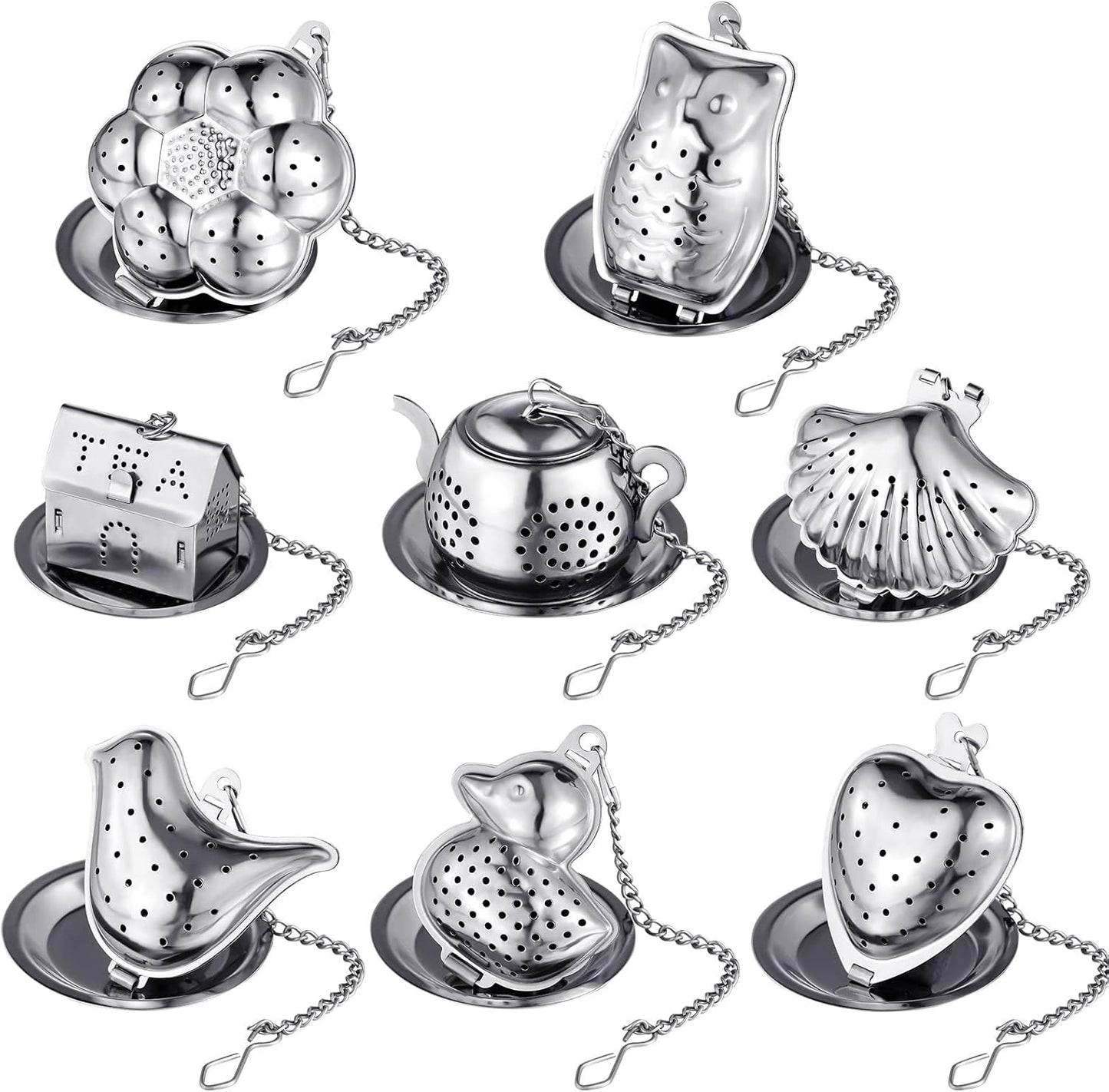 Vesici 10 Sets Loose Leaf Tea Infuser Set Stainless Steel Tea Strainer for Loose Tea Holder Infuser Ball Tea Filter Includes Chain Hooks and 1 Drip Trays with 1 Tea Spoon for Brew Tea Leaves Mug