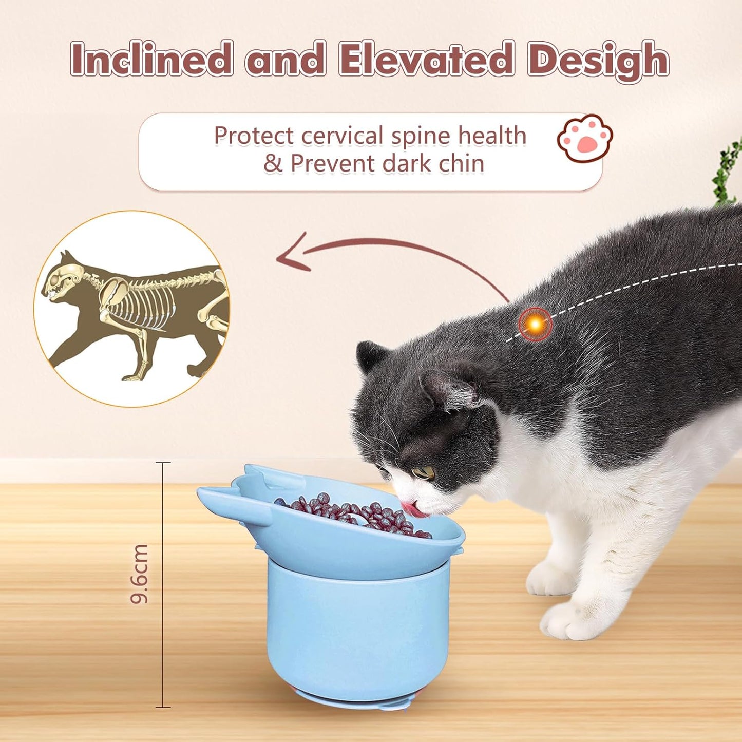 Silicone Slow Feeder Cat Bowl, Elevated Cat Slow Feeder with Suction Cups, Multi-Angle Tilt Design, No Black Chin, Suitable for Dry Wet Food (Light Blue)