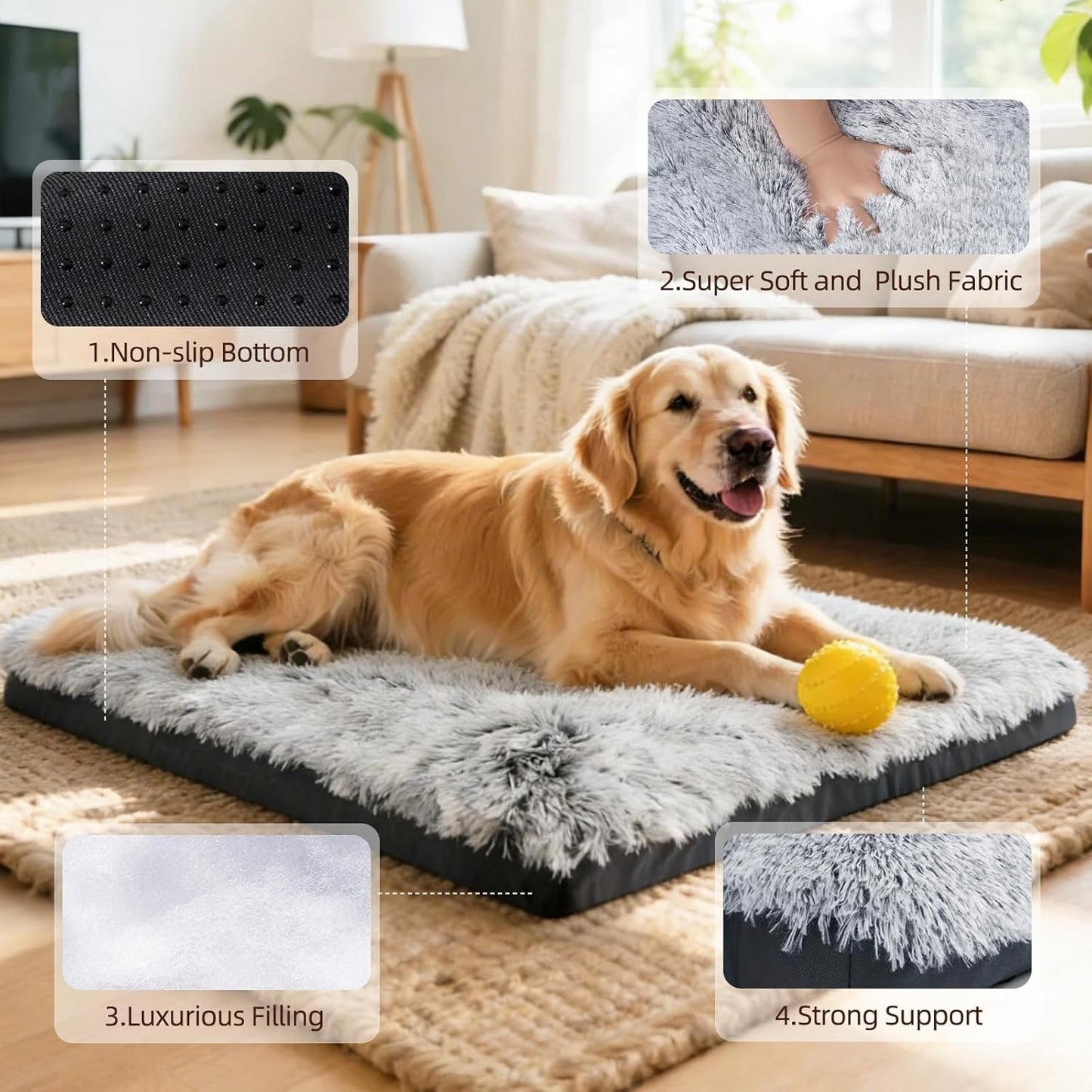 KISYYO Premium Washable Orthopedic Dog Bed – 35" Extra Large Crate Mat with Non-Slip Base, Plush Support for Pets Up to 65 lbs, Grey