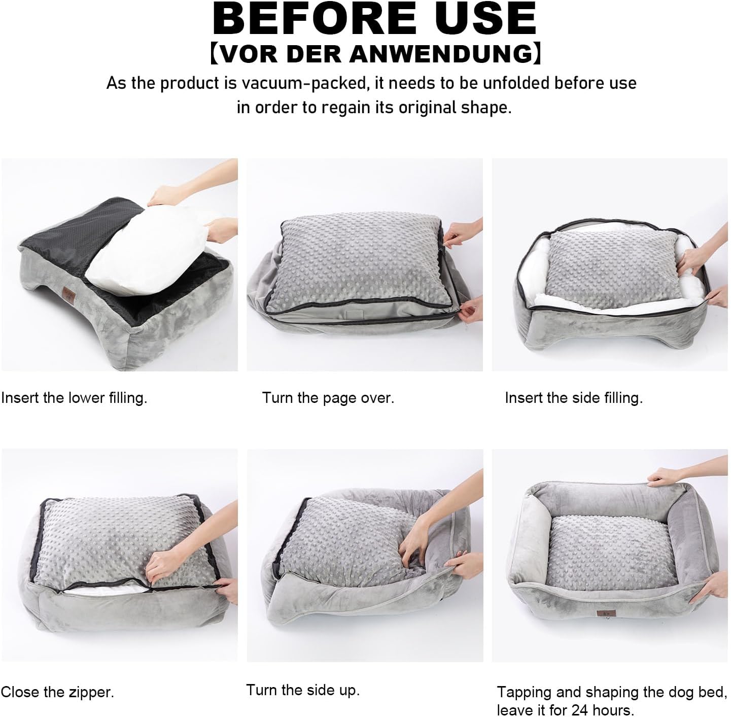 Small Dog & Cat Bed, Washable Cushion,Cover Removable, Pet Sofa with Raised Edges, Fluffy Cat Bed with Nubs, Grey