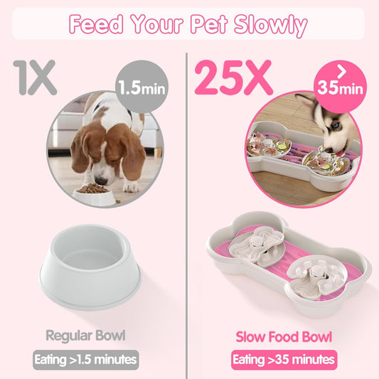 Anti-Choking & Non-Slip Interactive Dog Slow Feeder Bowl - Maze Puzzle Feeder, Bloat Stop, Large Breed Dogs - Pink